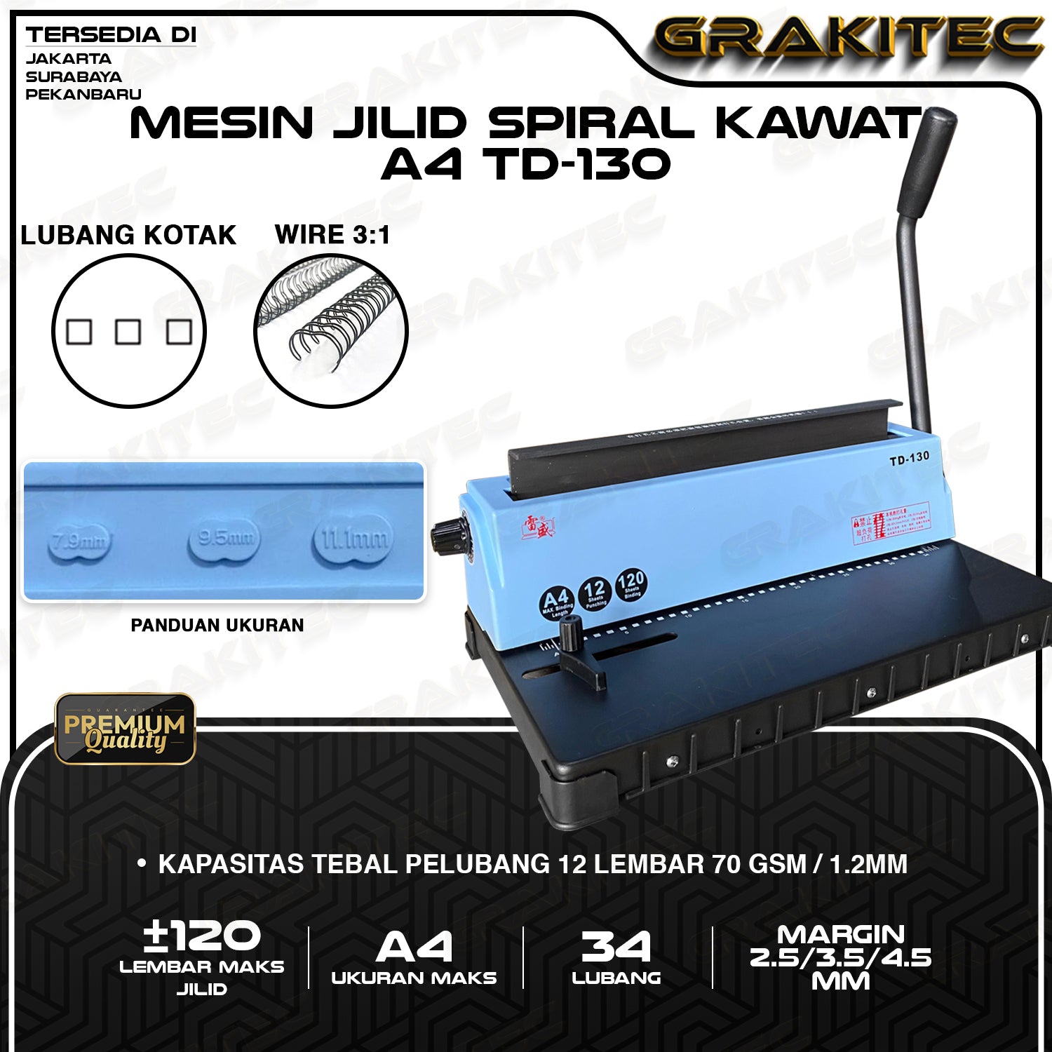 Mesin Jilid Spiral Kawat A4 T118R / TD-13 / TD-130 (BAHAN MESIN LOGAM BESI) Grakitec