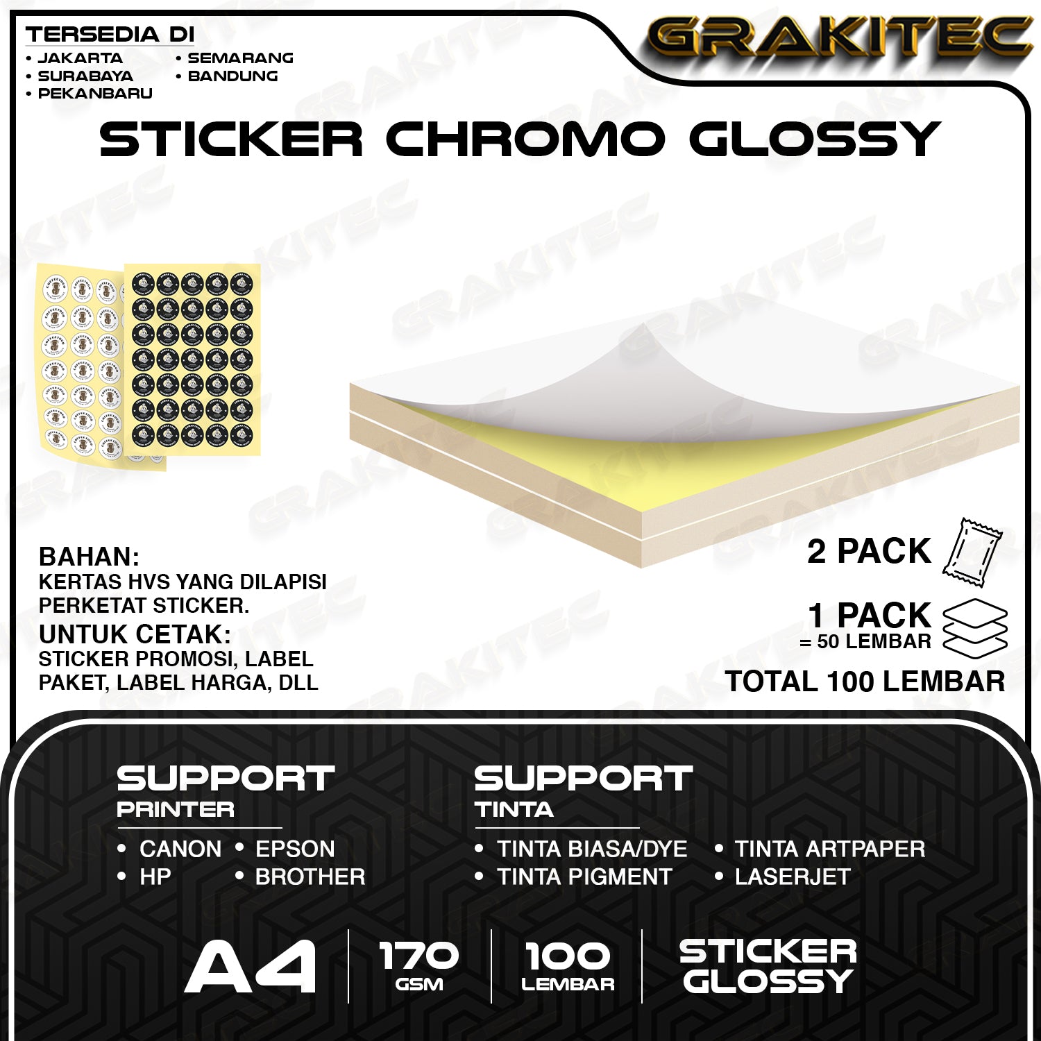 Sticker Chromo A4 Glossy / Doff HVS  Stiker Kromo, bontak, CTS, Cast-coated Cromo Inkjet Laserjet