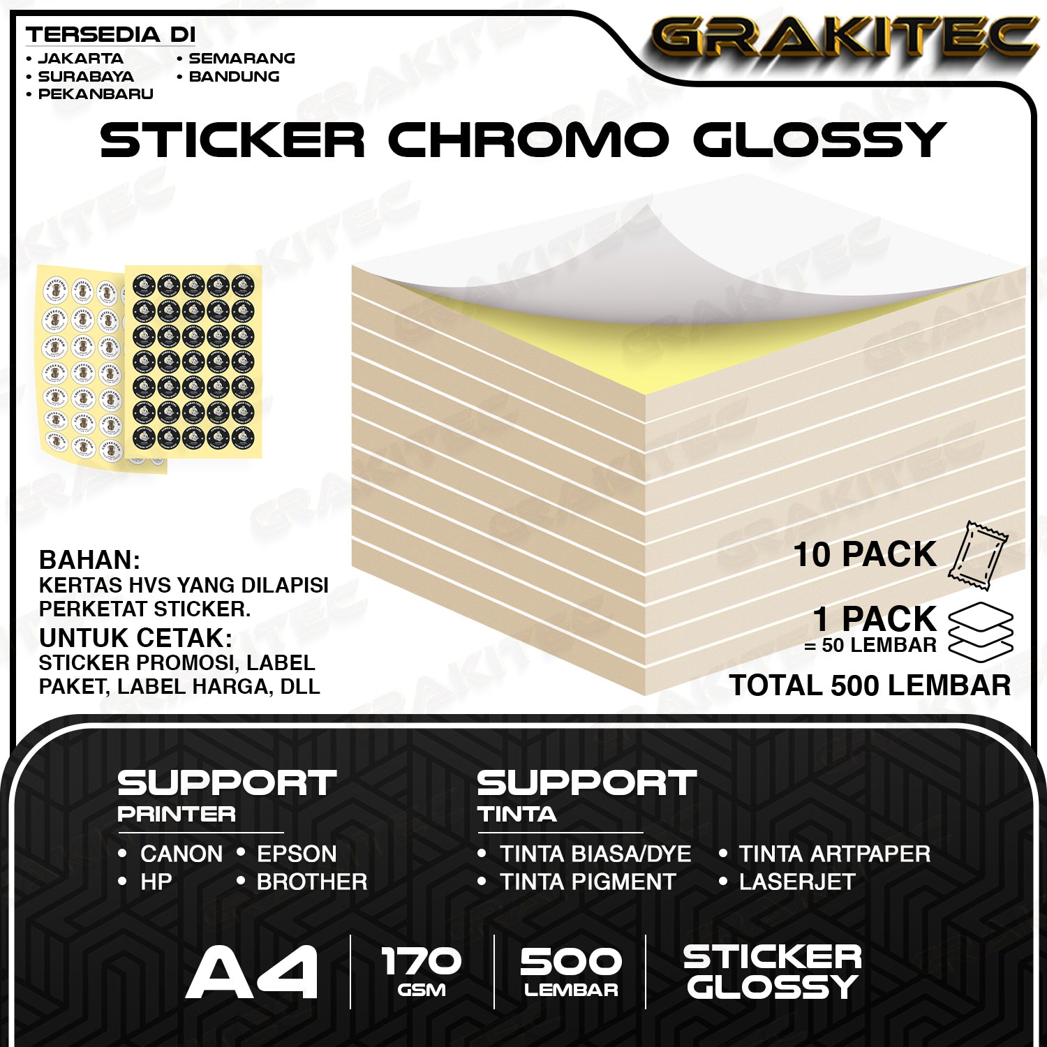 Sticker Chromo A4 Glossy / Doff HVS  Stiker Kromo, bontak, CTS, Cast-coated Cromo Inkjet Laserjet