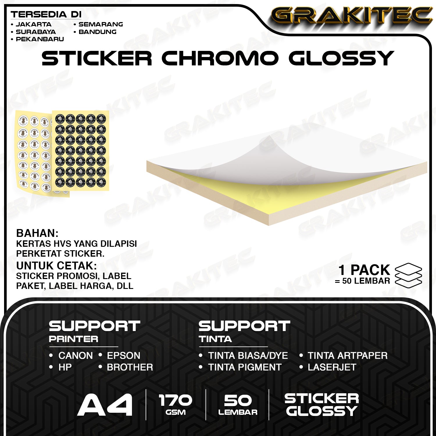 Sticker Chromo A4 Glossy / Doff HVS  Stiker Kromo, bontak, CTS, Cast-coated Cromo Inkjet Laserjet