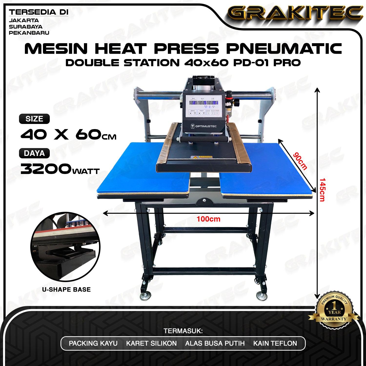 Mesin Press Sablon Kaos 40x60 PD-01 Pro Pneumatic Double Station Digital Premium Heat Pres HIGH PRESSURE (ALAS ALUMINIUM + KARET SILIKON ASLI) Mesin Sablon untuk Kaos,Bag,Puzzle,PlatAluminium,Bantal(DTG,DTF,Polyflex,Sublime,Transfer,Paper,Platisol,Rubber)