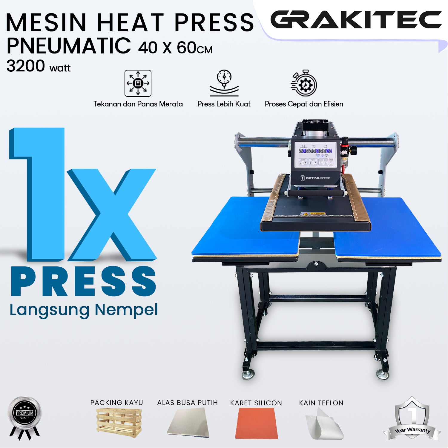 Mesin Press Sablon Kaos 40x60 PD-01 Pro Pneumatic Double Station Digital
