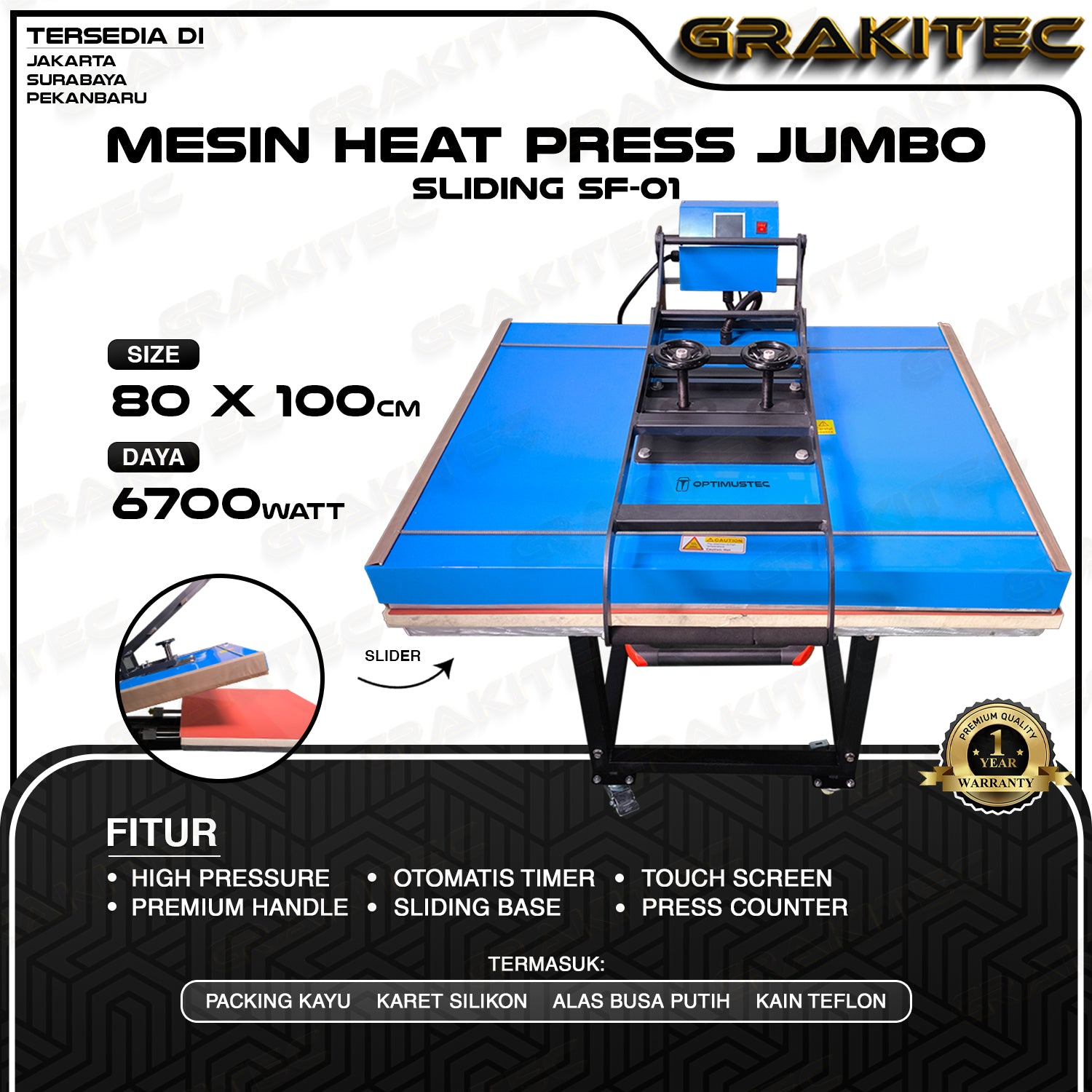 Mesin Press Sablon Kaos FULL JERSEY 80x100 6700 Watt SF-01 - Alat Sablon Full Kaos Jersey, Bag, Puzzle, Plat Aluminium, Bantal