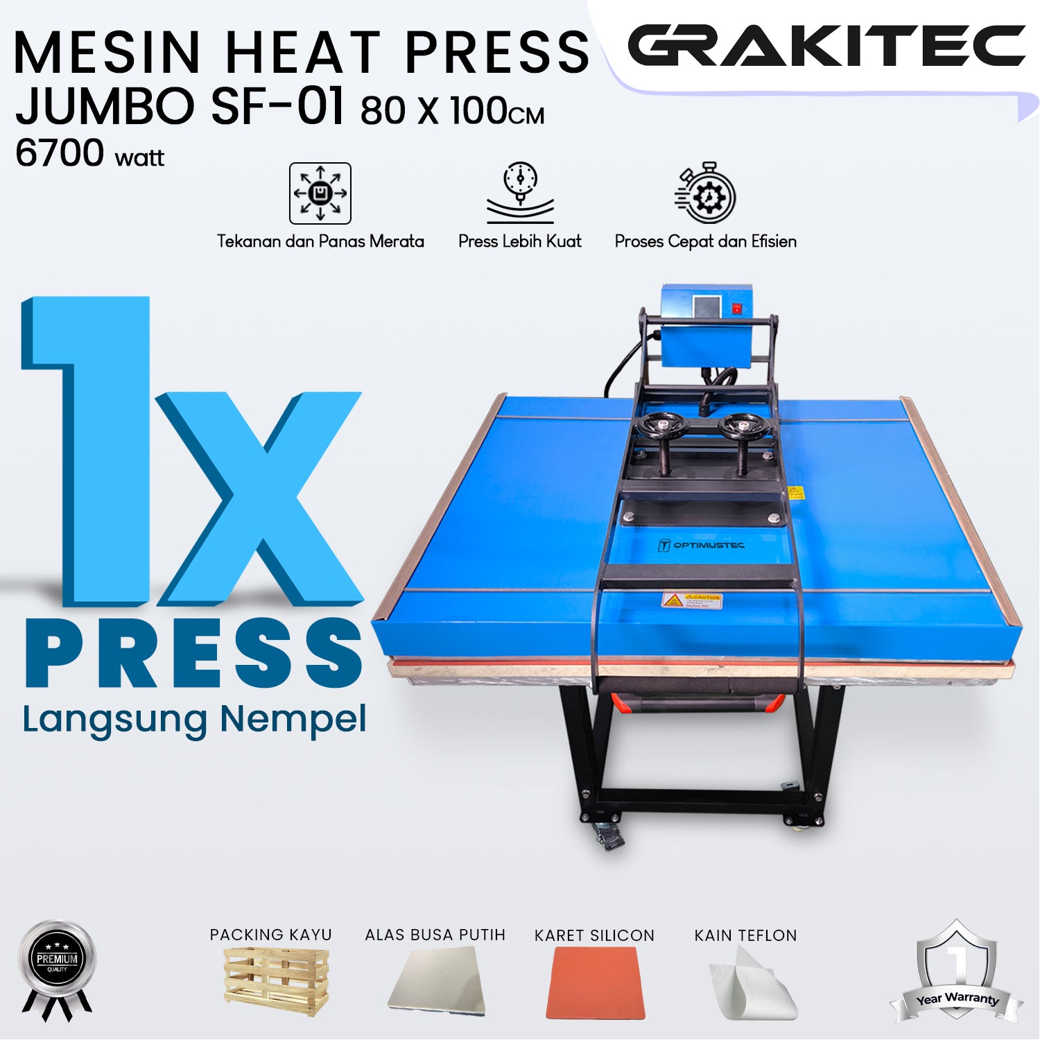 Mesin Press Sablon Kaos FULL JERSEY 80x100 6700 Watt SF-01