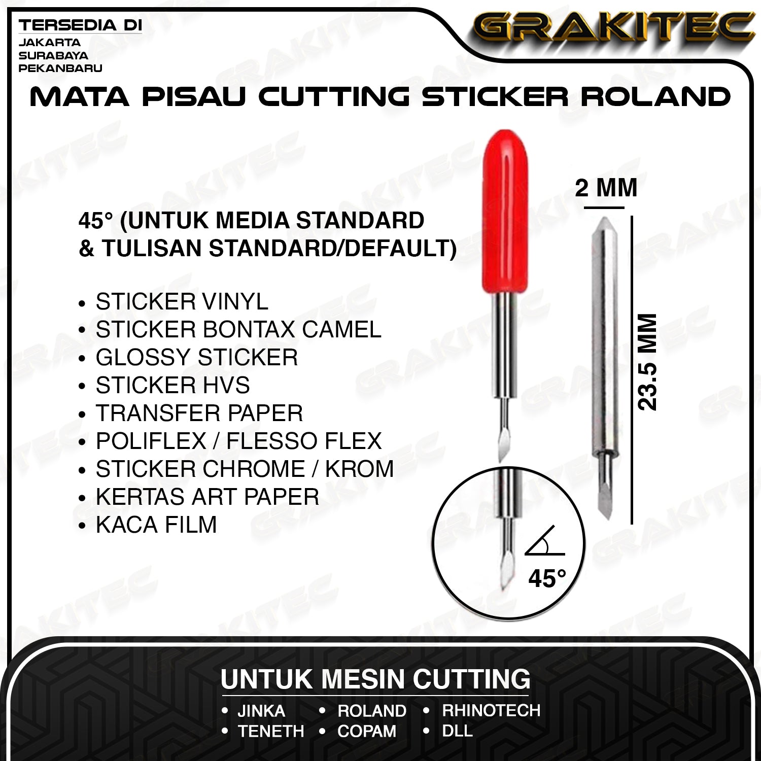 3 pcs Blade / Jarum / Mata Pisau Import Mesin Cutting Sticker untuk Roland J*nka Teneth Rhinotec Redsail Copam Harizo GCC 30 / 45 / 60 derajat Grakitec