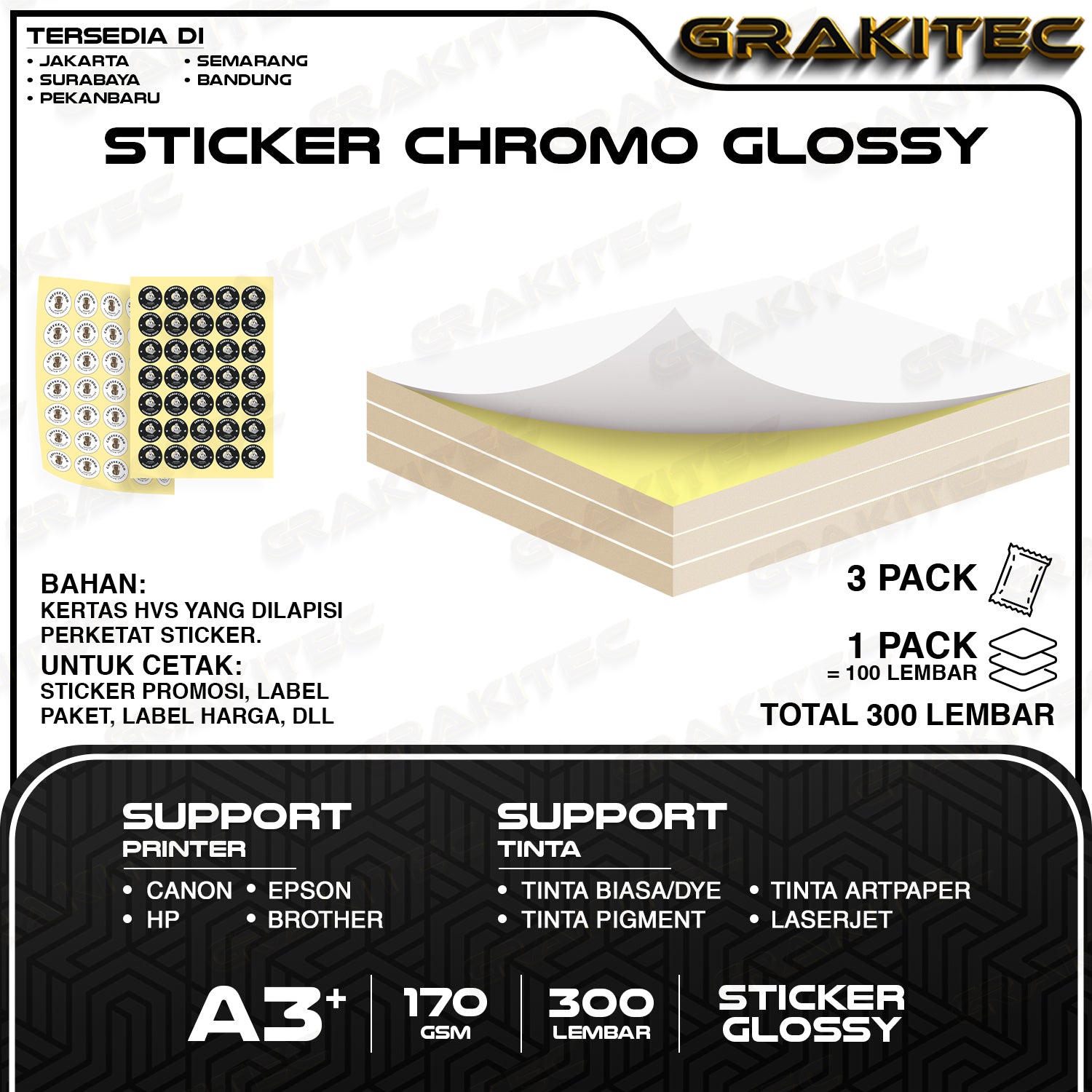 Sticker Chromo A3+ Glossy / Doff HVS | Stiker Kromo, bontak, CTS, Cast-coated Cromo