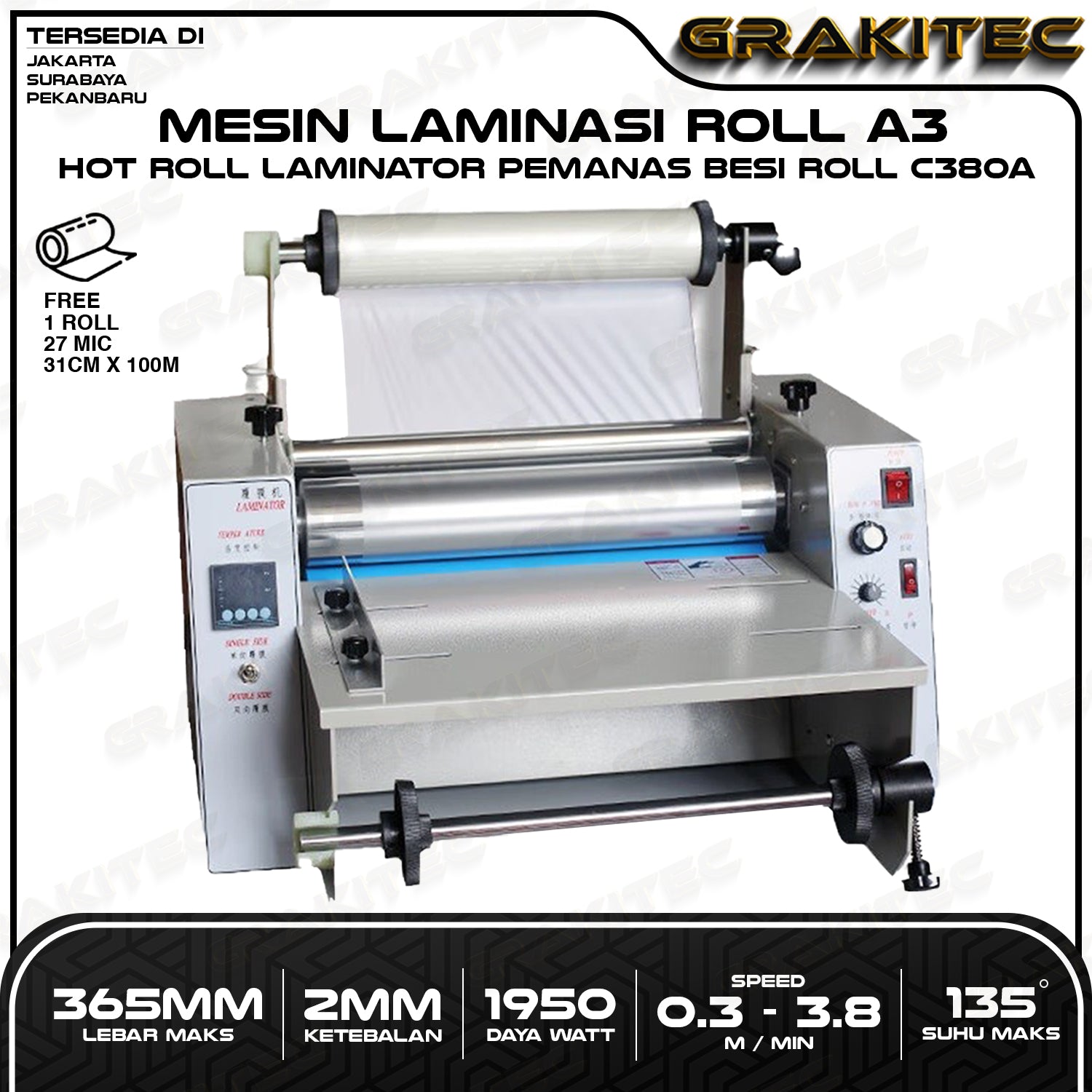 Grakitec Mesin Laminating Roll A3 DC380A | DC380C - Hot Roll Laminator Pemanas Besi Roll Besar