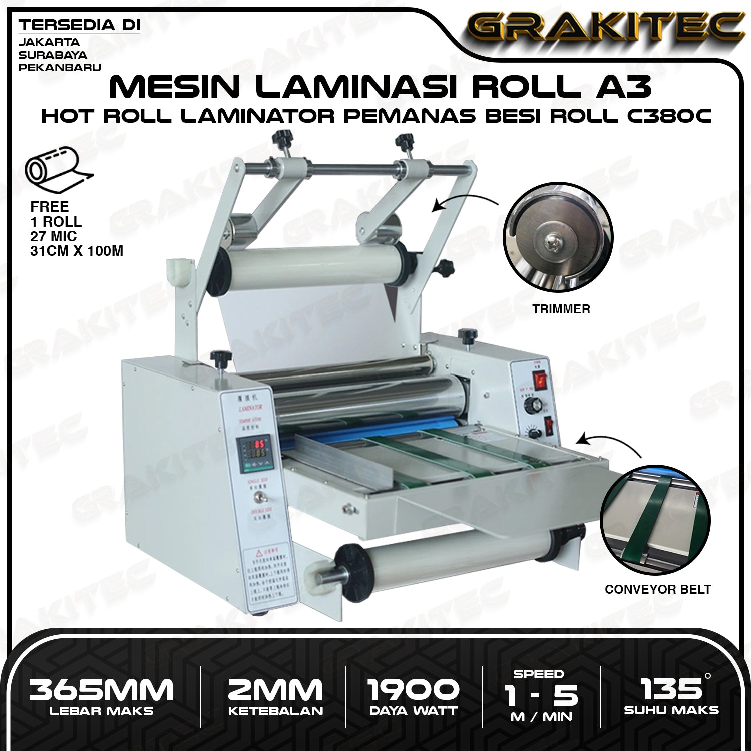 Grakitec Mesin Laminating Roll A3 DC380A | DC380C - Hot Roll Laminator Pemanas Besi Roll Besar