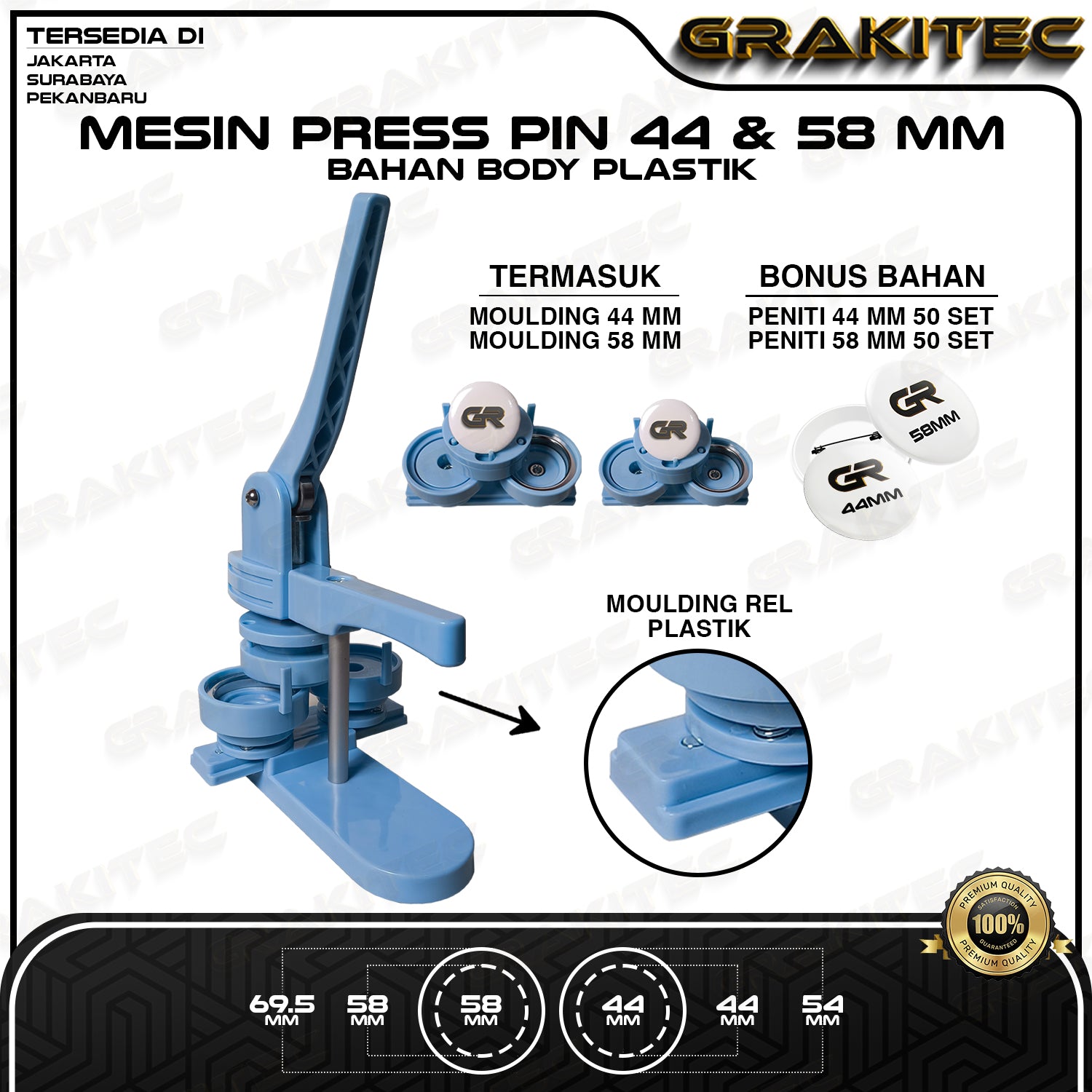 Mesin Alat Press Pin Moulding 44 & 58 mm Bahan Body Plastik Grakitec