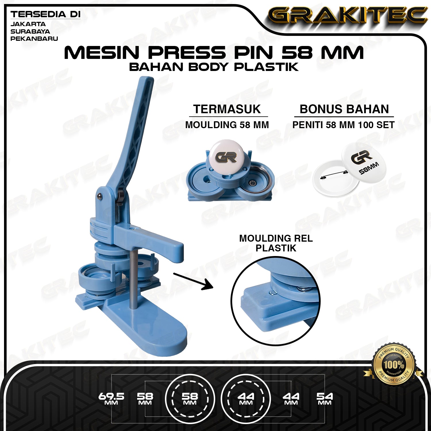 Mesin Alat Press Pin Moulding 44 & 58 mm Bahan Body Plastik Grakitec