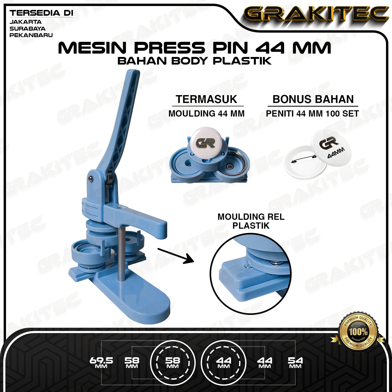 Mesin Alat Press Pin Moulding 44 & 58 mm Bahan Body Plastik Grakitec