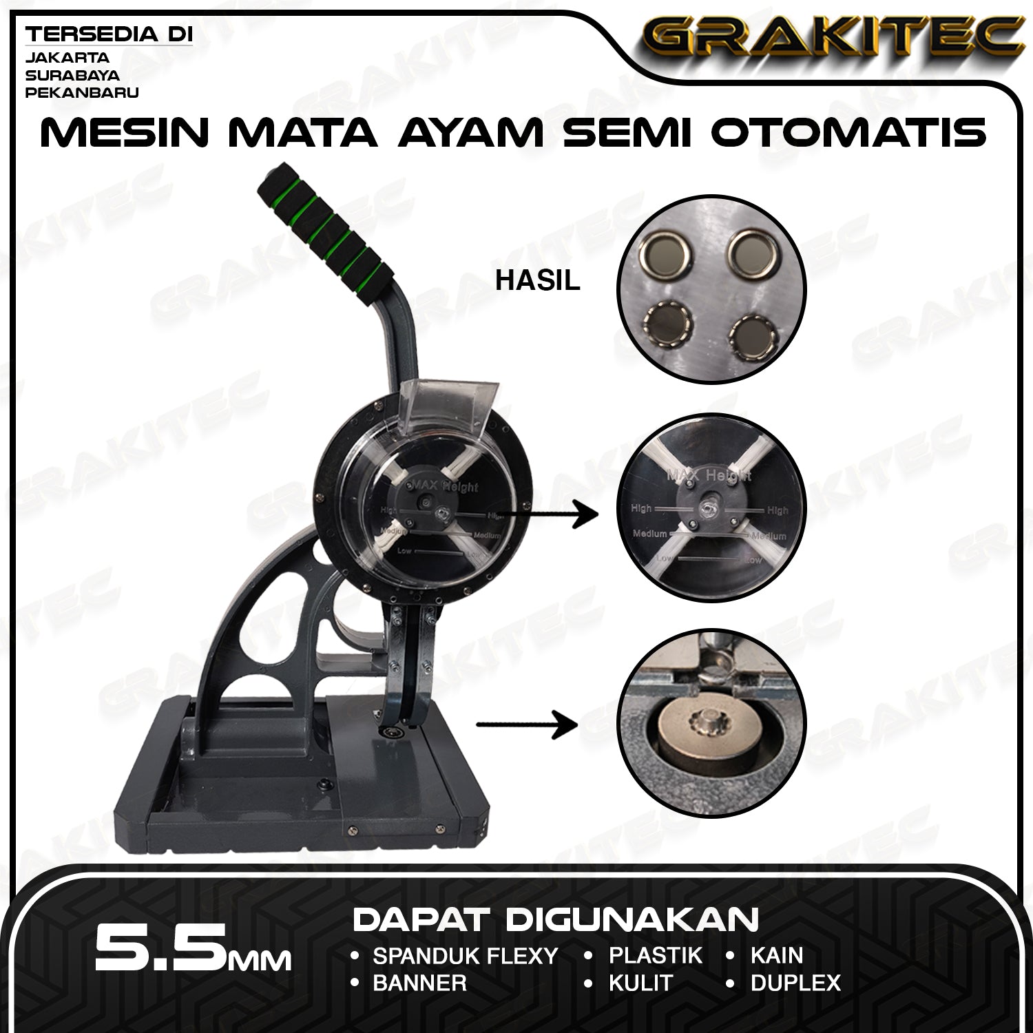 Mesin Semi Otomatis 10 & 5.5mm Mata Ayam / Itik / Alat Press Plong Banner Grakitec