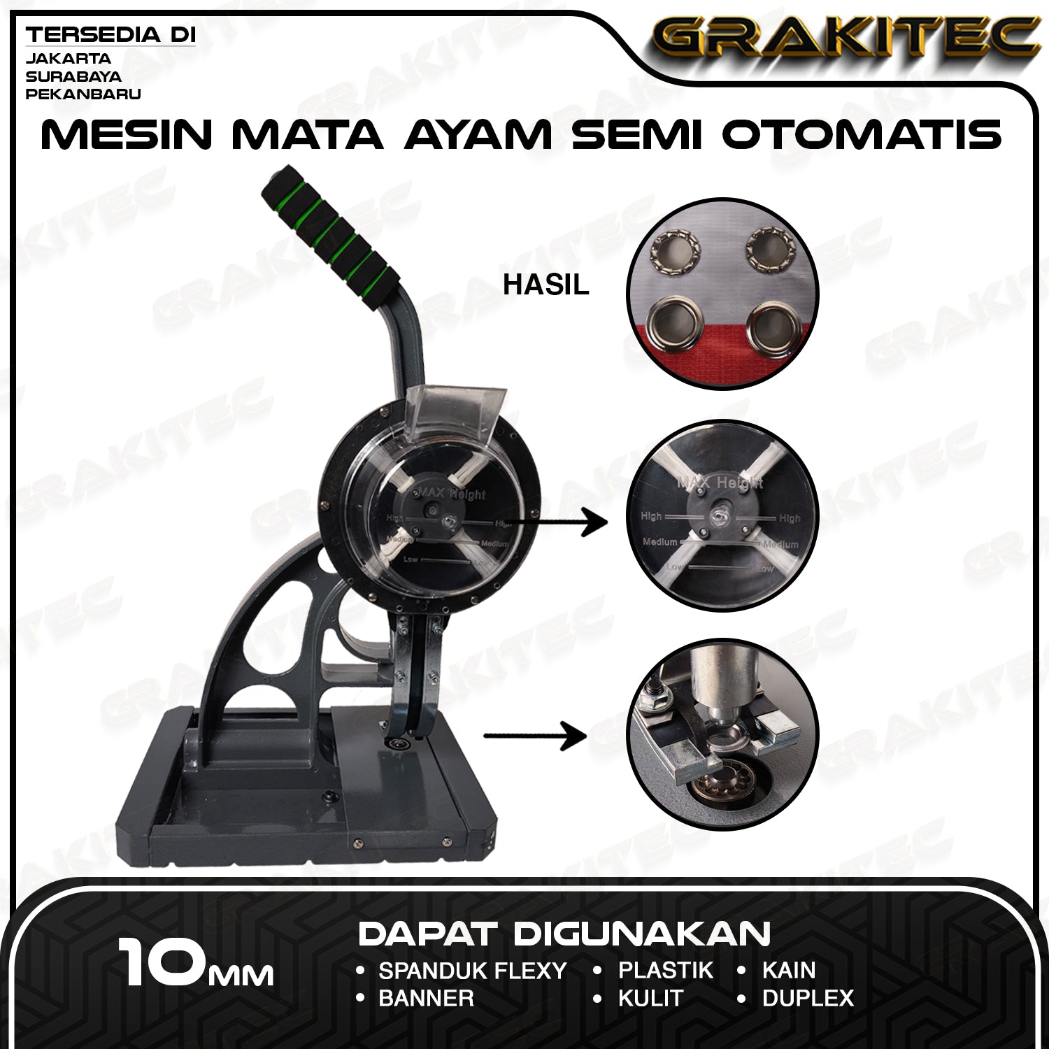 Mesin Semi Otomatis 10 & 5.5mm Mata Ayam / Itik / Alat Press Plong Banner Grakitec
