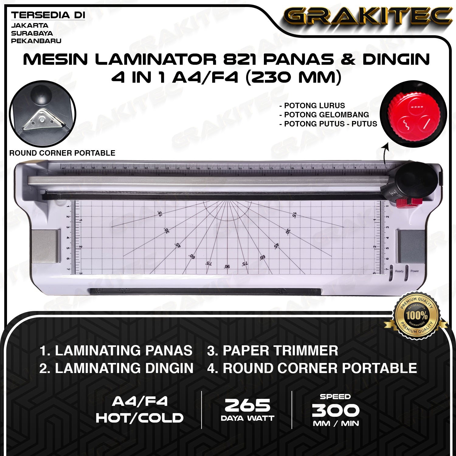 Mesin Laminating A4/F4 4in1 (230mm) 821/822/825 Fitur Combo Laminating + Paper Trimmer + Emergency Button