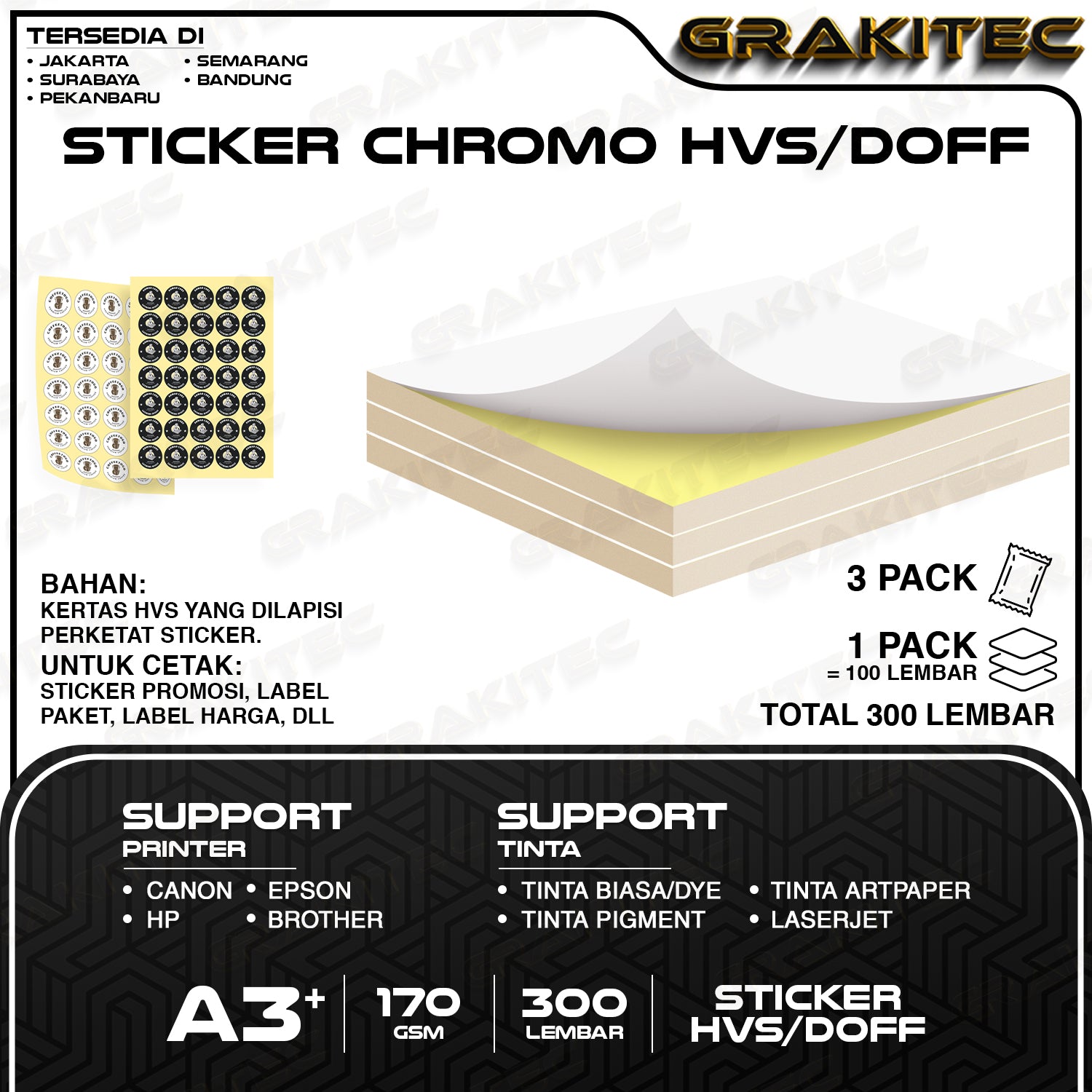 Sticker Chromo A3+ Glossy / Doff HVS | Stiker Kromo, bontak, CTS, Cast-coated Cromo