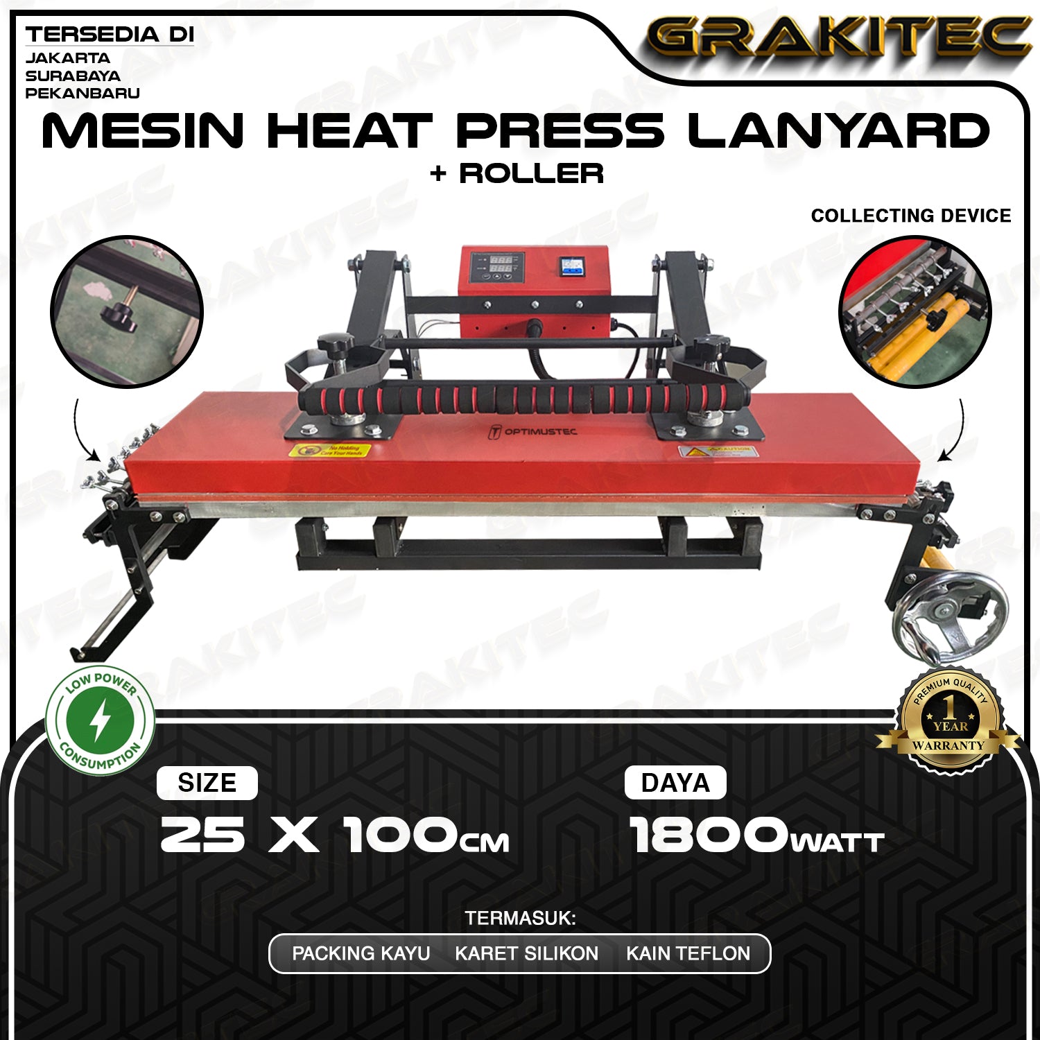 Mesin Press Lanyard + Roller 25x100 cm 1800 Watt Double Heater -  Tali Lanyard Name Tag Mesin Sablon