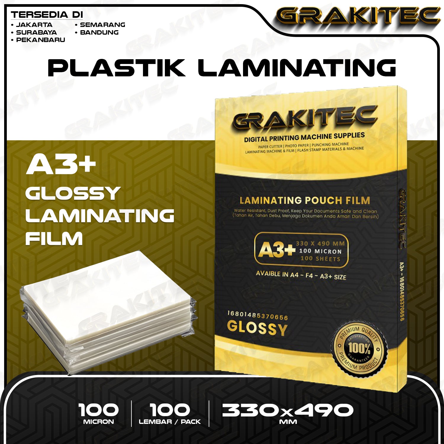 Plastik Laminating FIlm A4 / F4 / A3+ Glossy 100 MICRON Grakitec