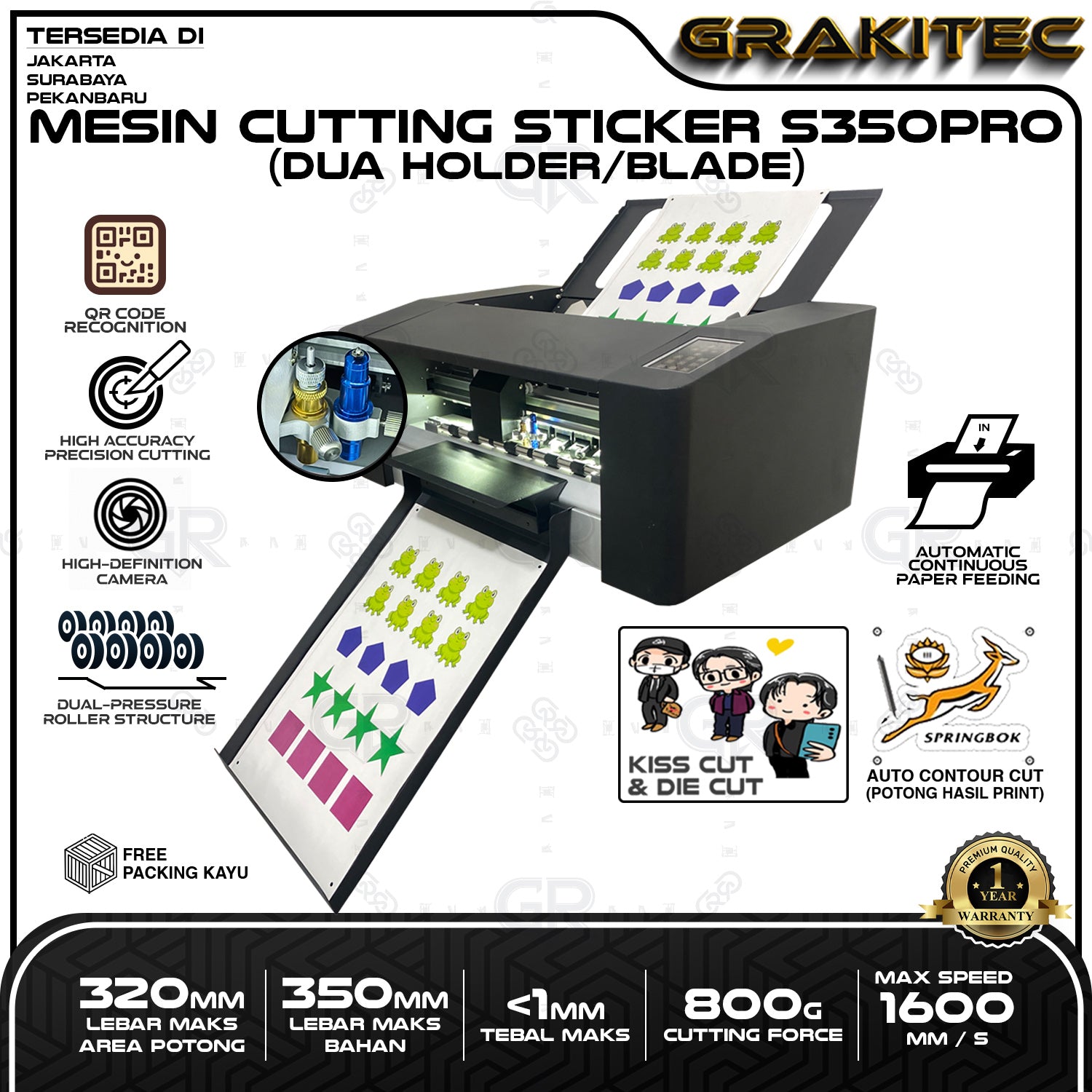 Mesin Cutting Sticker Servo S350 PRO Dual Holder Blade Autocontour High Speed Presisi Grakitec