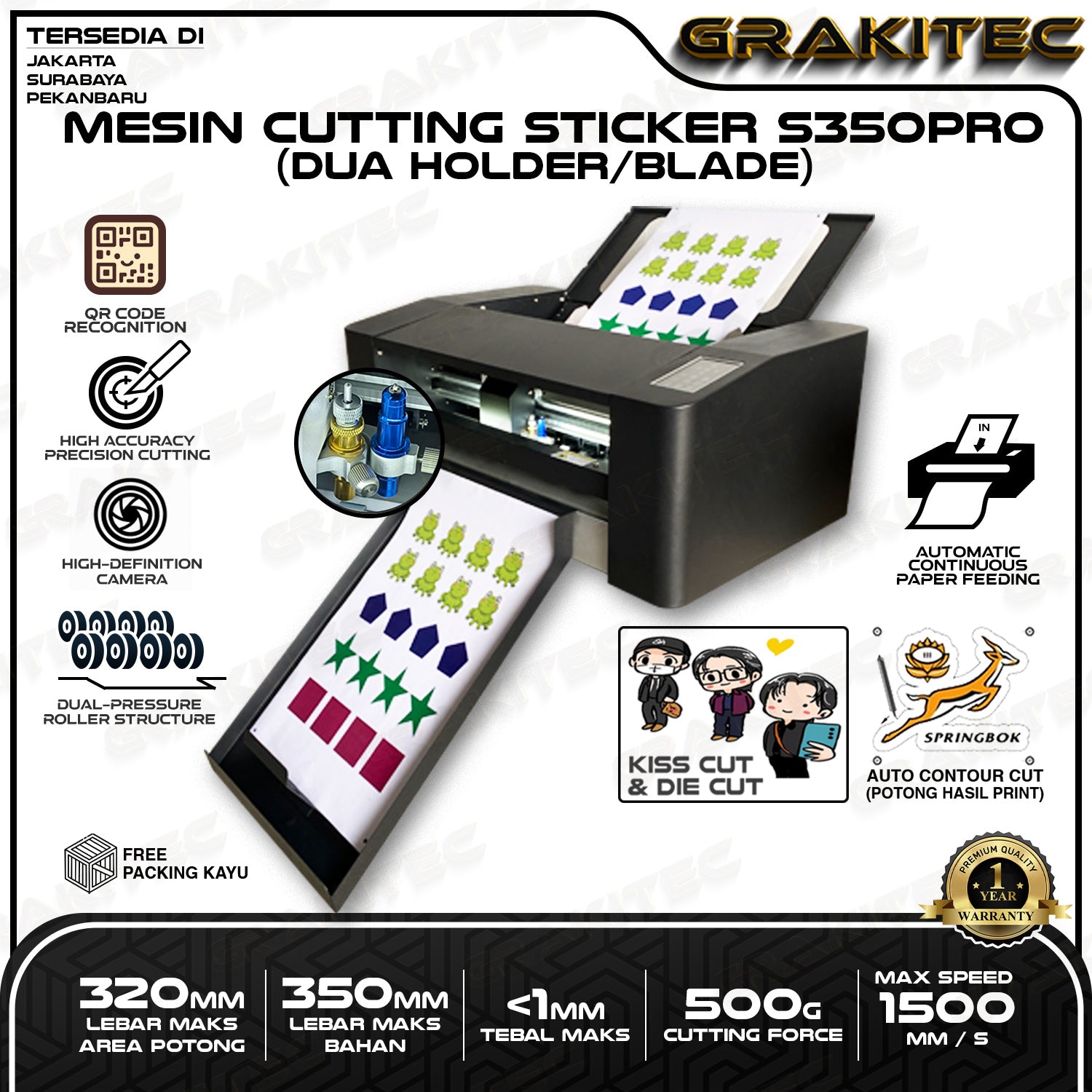 Mesin Cutting Sticker Servo S350 PRO Dual Holder Blade Autocontour High Speed Presisi Grakitec