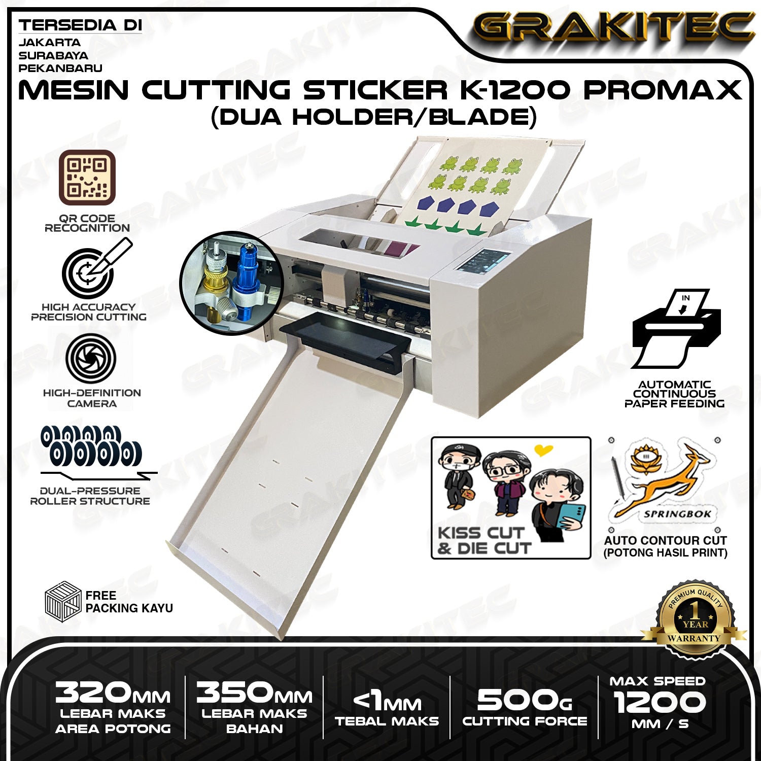 Mesin Cutting Sticker Autofeeder K-1200 PROMAX Two Blade Autofeeder Grakitec