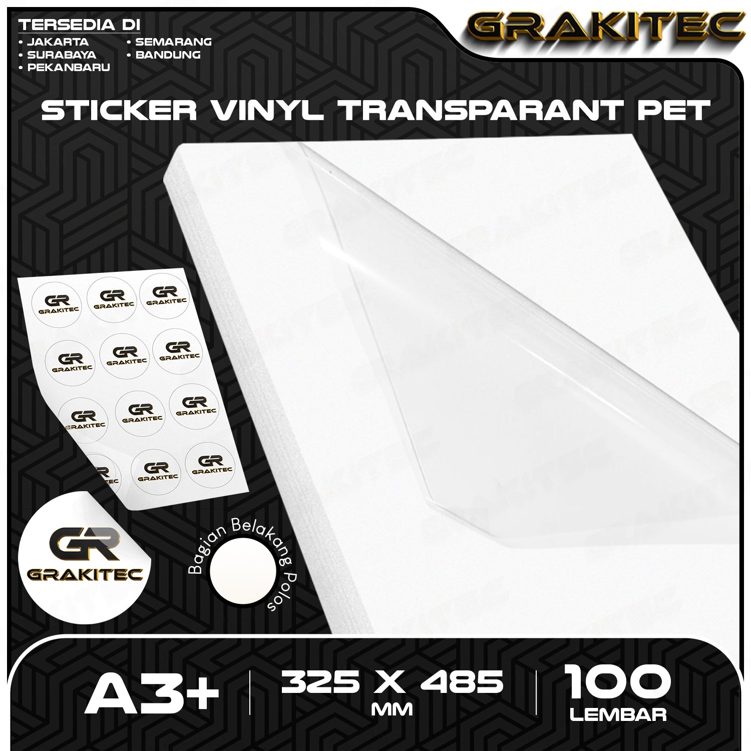 Sticker Vinyl LASERTJET A3+ 100 Lembar Glossy | Matte | Transparant PET | PP | Holo Glitter | Holo Rainbow Digital Print Laser Toner Plastik Vinil Anti Air Tidak Mudah Sobek Grakitec