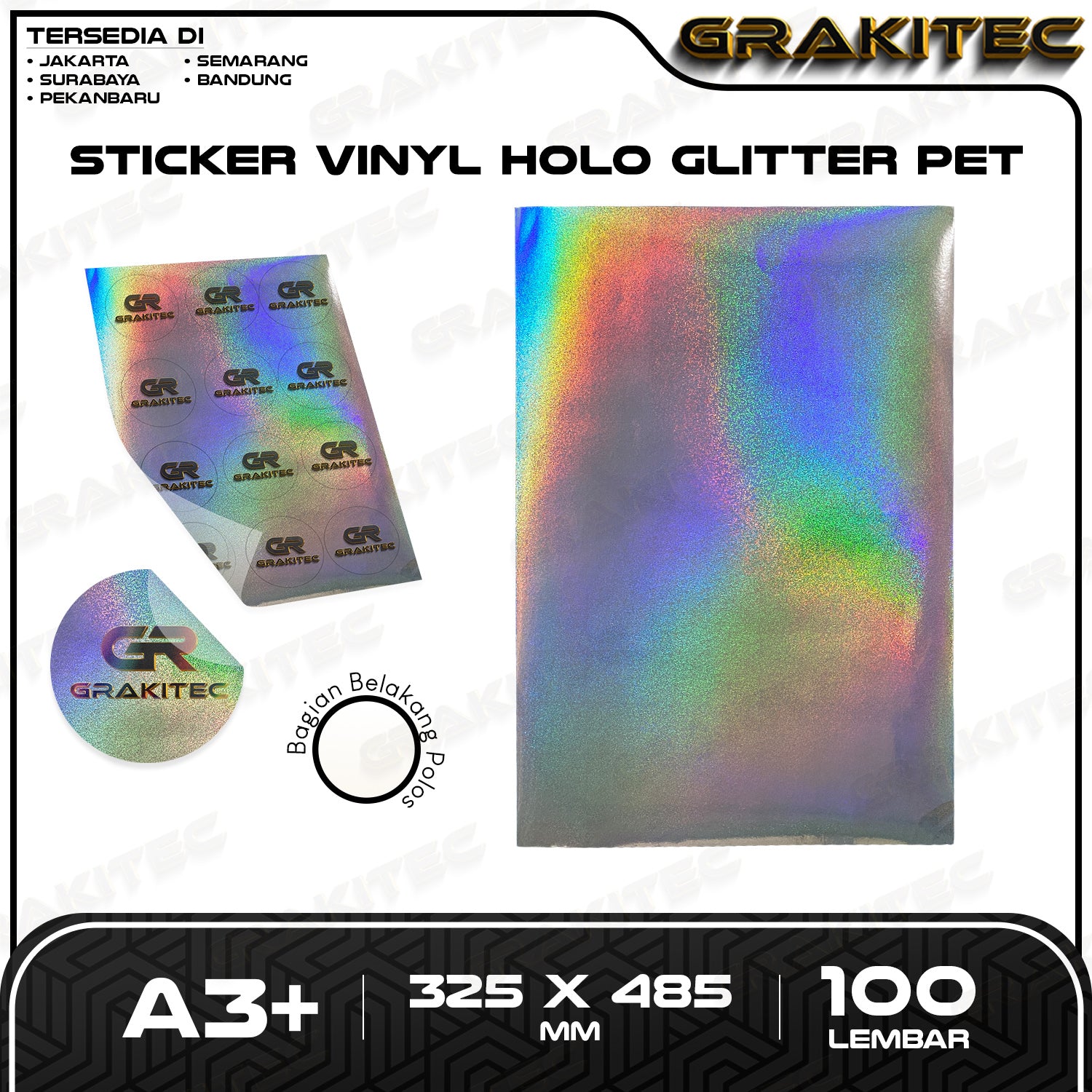 Sticker Vinyl LASERTJET A3+ 100 Lembar Glossy | Matte | Transparant PET | PP | Holo Glitter | Holo Rainbow Digital Print Laser Toner Plastik Vinil Anti Air Tidak Mudah Sobek Grakitec