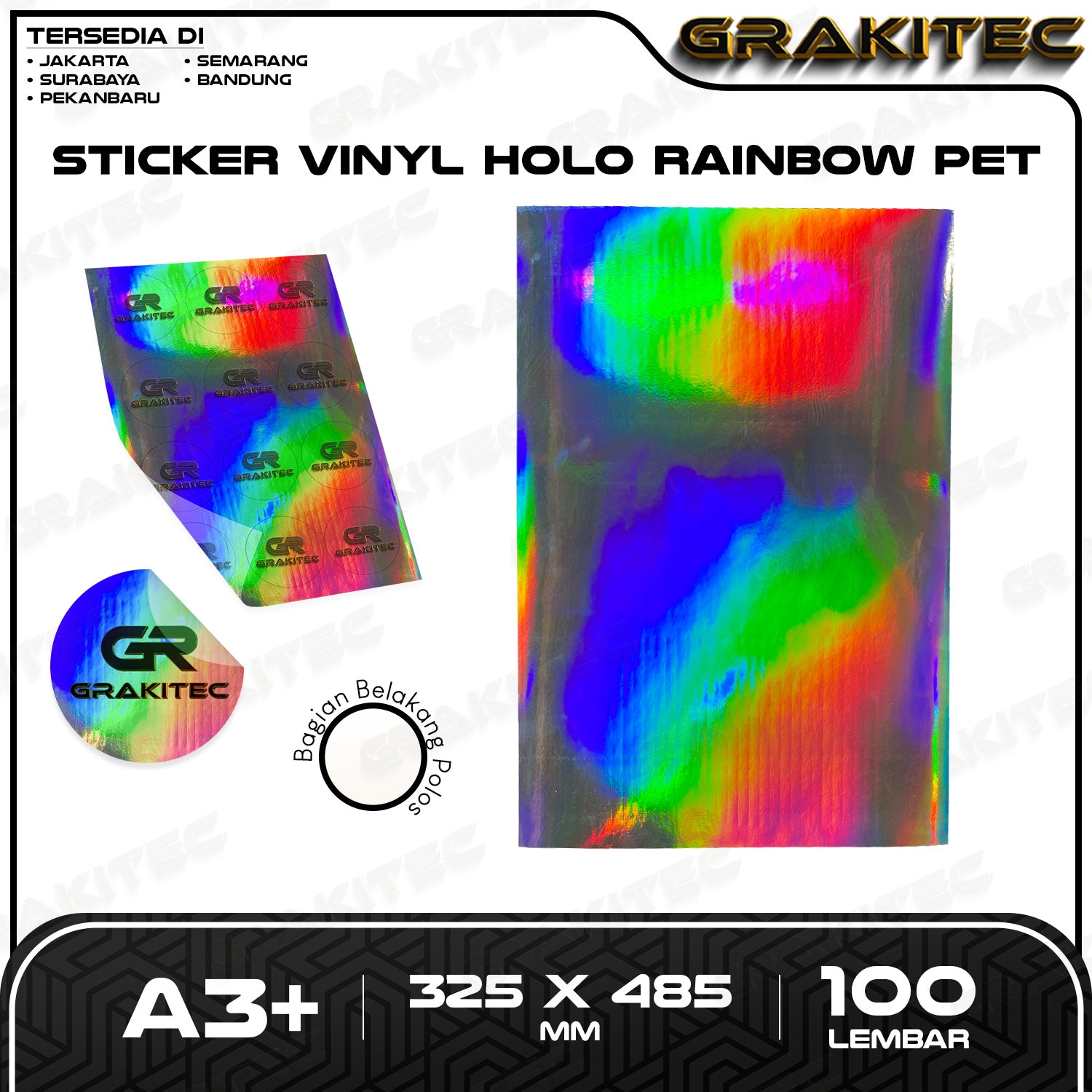 Sticker Vinyl LASERTJET A3+ 100 Lembar Glossy | Matte | Transparant PET | PP | Holo Glitter | Holo Rainbow Digital Print Laser Toner Plastik Vinil Anti Air Tidak Mudah Sobek Grakitec