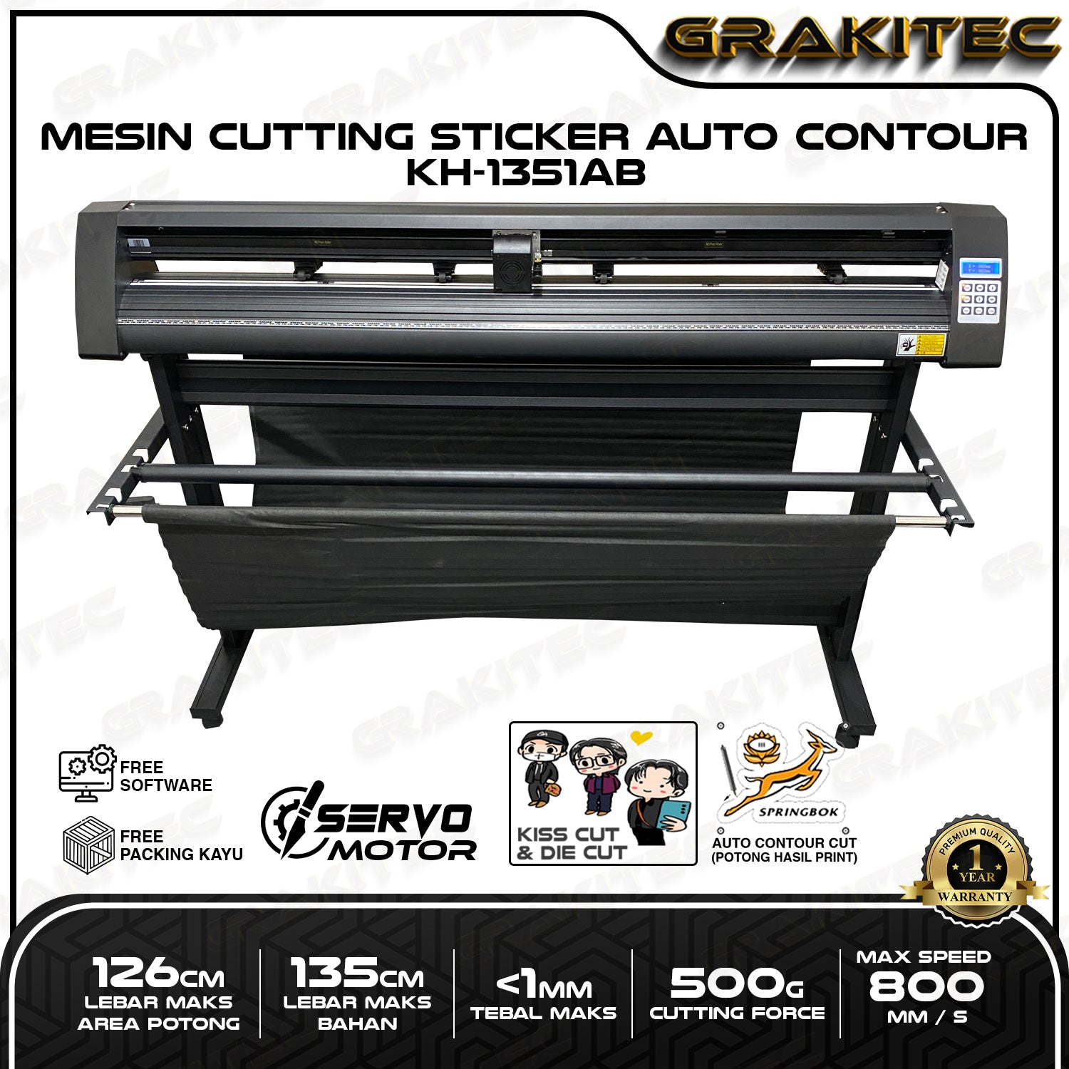 Mesin Cutting Sticker KH-1351AB Pro Auto Contour Cut + Bracket Standing Grakitec
