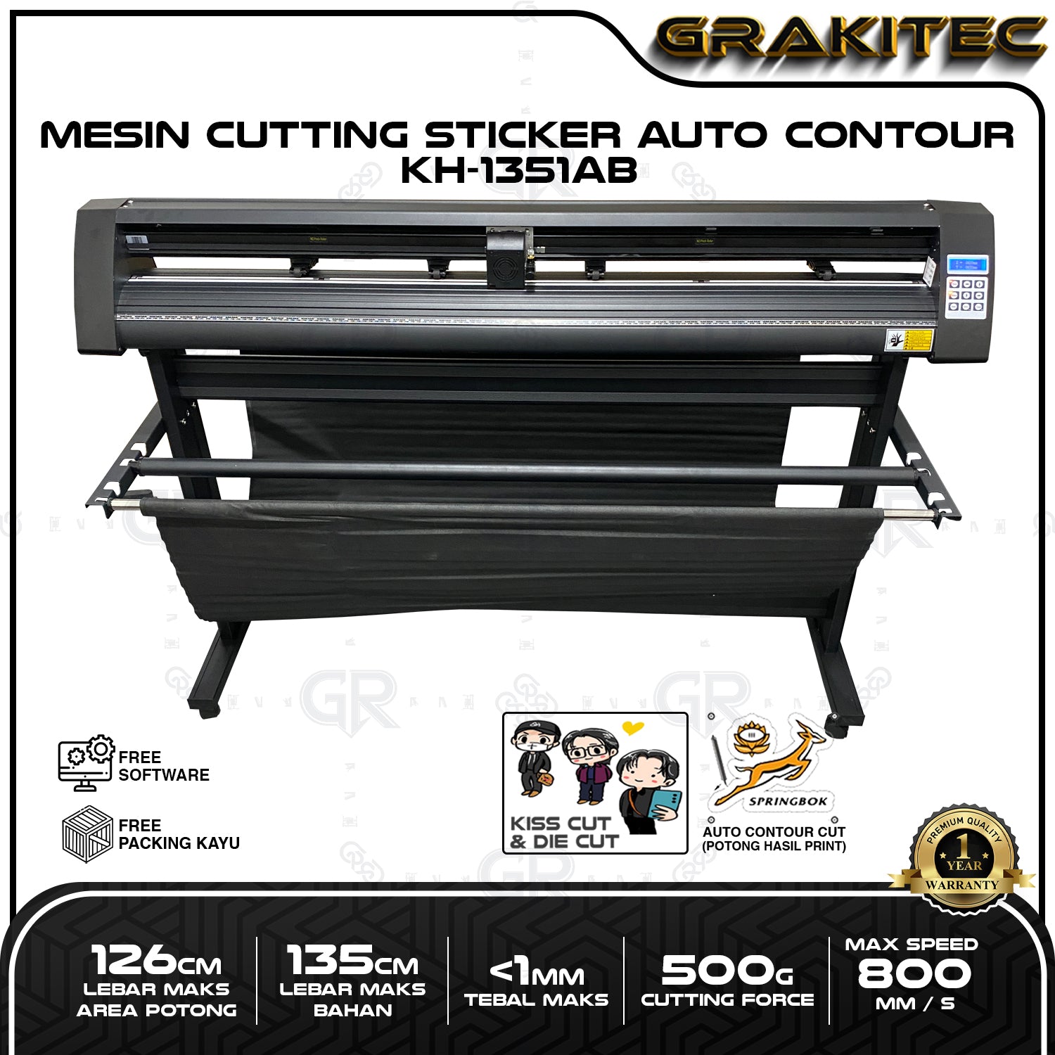 Mesin Cutting Sticker KH-1351AB Pro Auto Contour Cut + Bracket Standing Grakitec