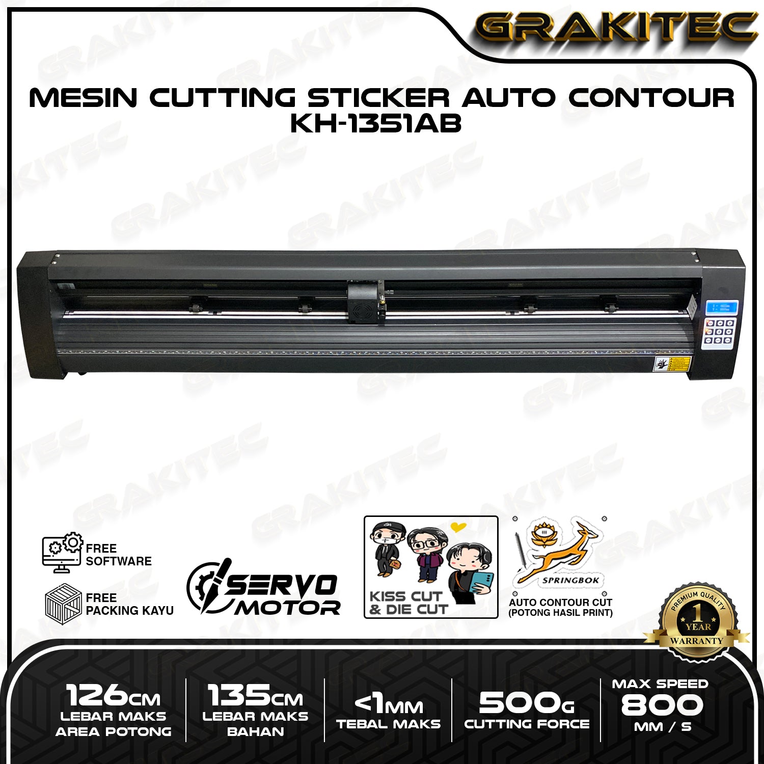 Mesin Cutting Sticker KH-1351AB Pro Auto Contour Cut + Bracket Standing Grakitec