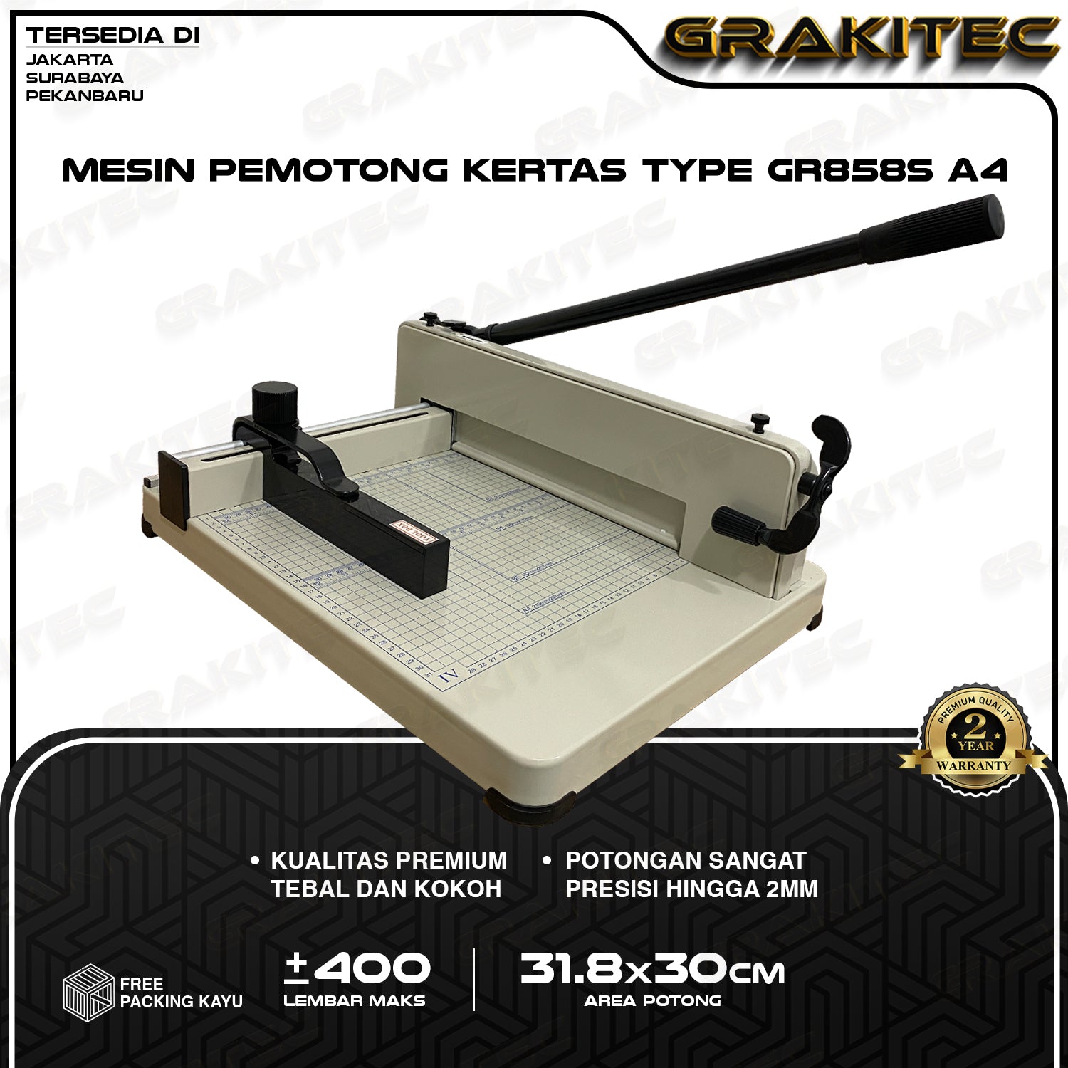 Mesin Pemotong Kertas 1 rim A4 858 Kualitas Super Premium ( Alat Potong Kertas hvs, Sticker, Art Paper, Undangan,Buku,Brosur Ukuran A4