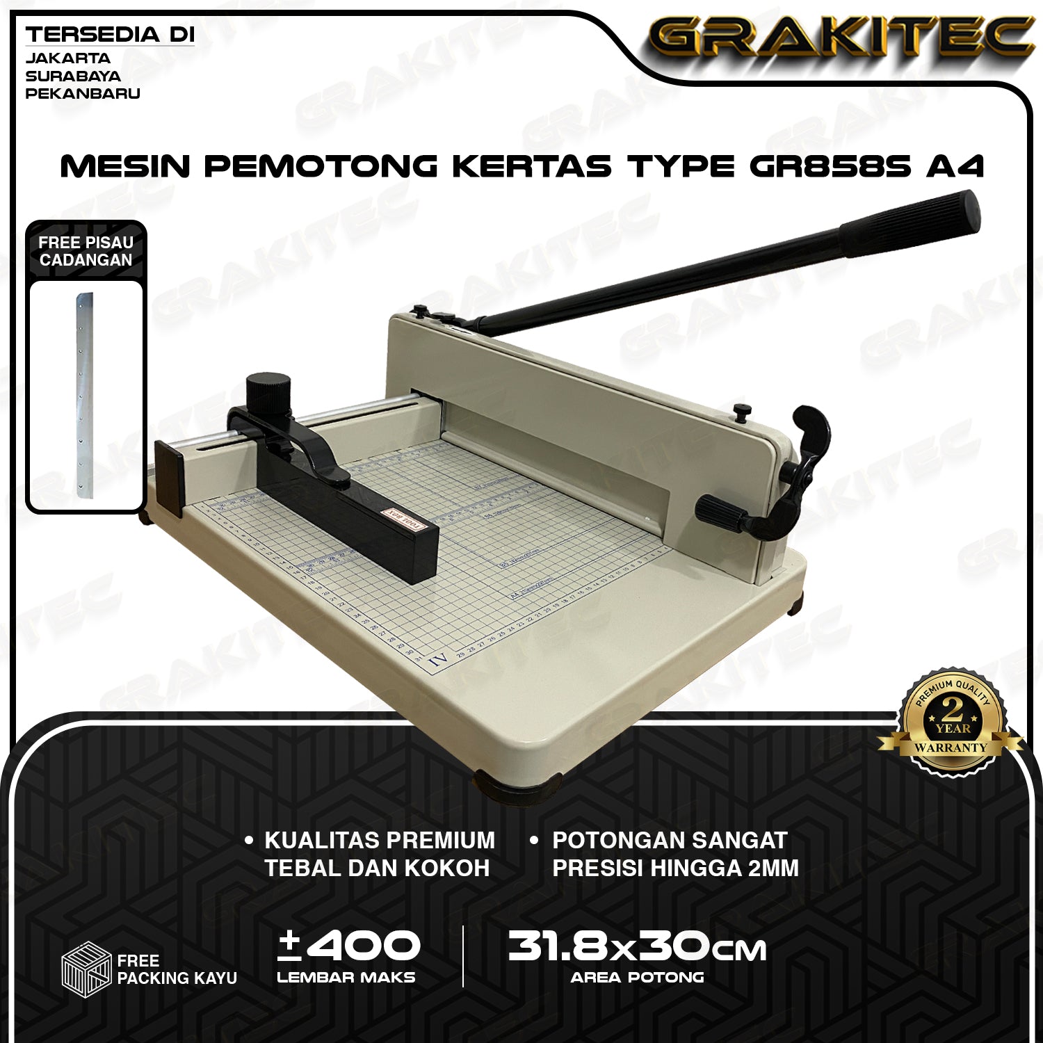 Mesin Pemotong Kertas 1 rim A4 858 Kualitas Super Premium ( Alat Potong Kertas hvs, Sticker, Art Paper, Undangan,Buku,Brosur Ukuran A4