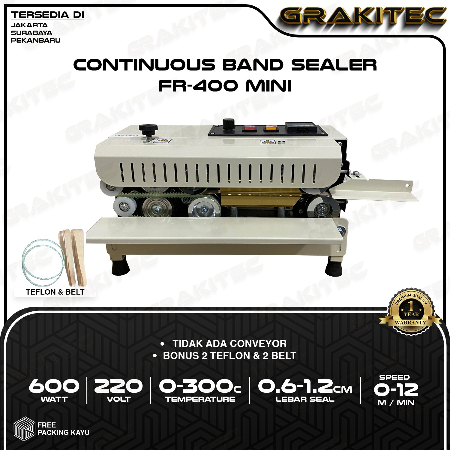 Continuous Band Sealer FR-900/770/400 Mini Vertikal Horizontal Mesin Segel Plastik / Aluminium Foil / Spanduk Banner Grakitec