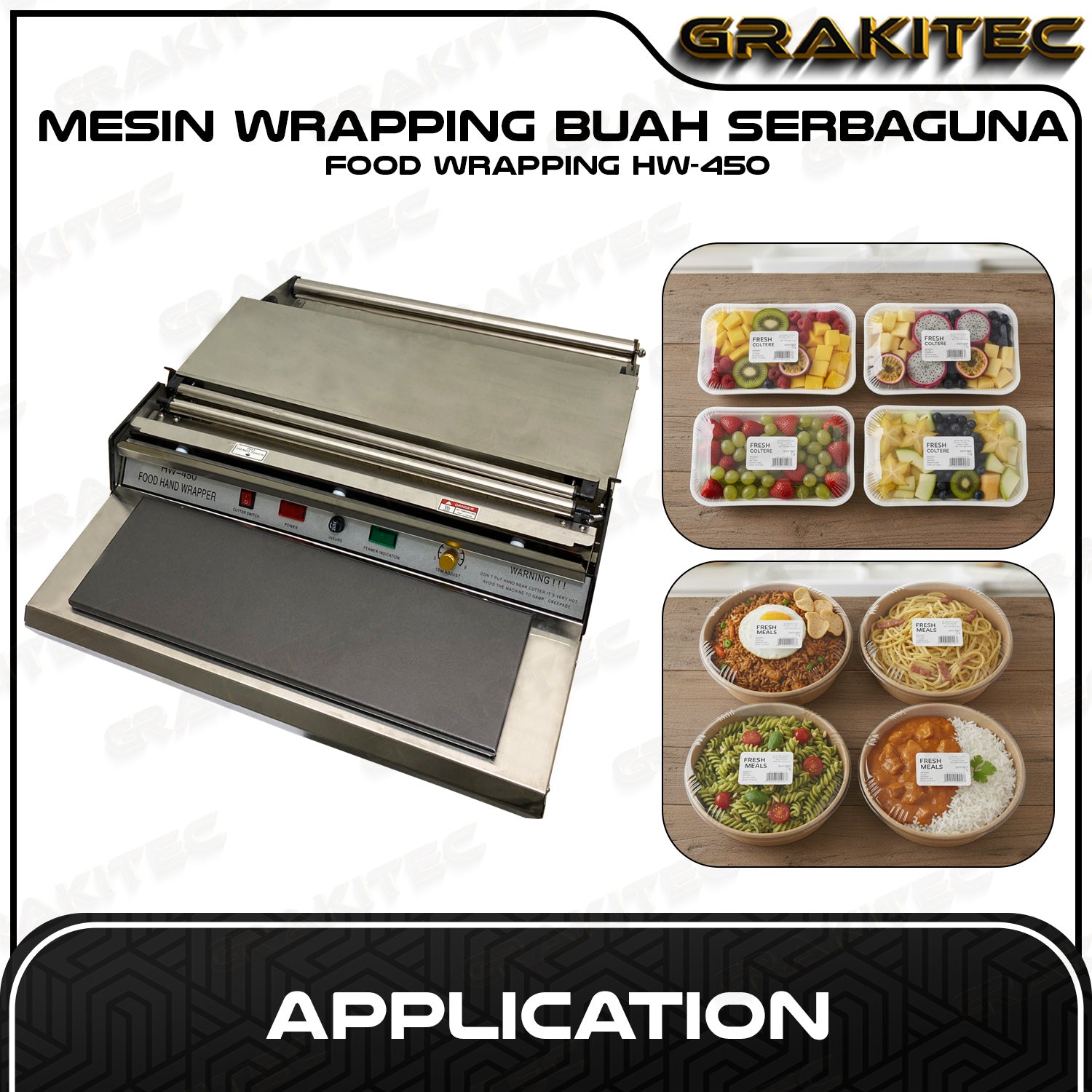 HW-450 Mesin Wrapping Buah Serbaguna Hand Food Wrapping GRAKITEC