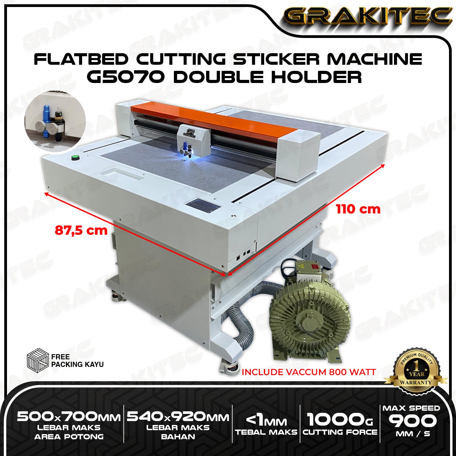 2in1 G5070 | G3550 Mesin Cutting Sticker Flatbed Double Holder Cutting & Creasing Grakitec