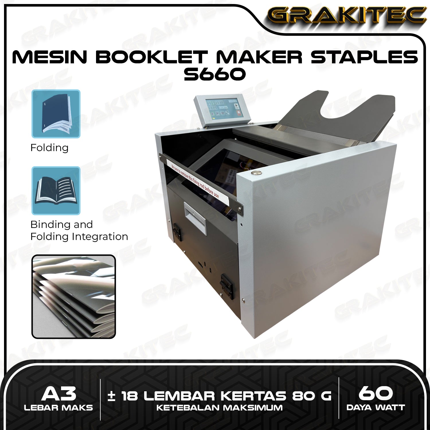 Mesin Booklet Maker A3 | Mesin Staples Lipat Otomatis | Mesin Jilid Stapler Grakitec