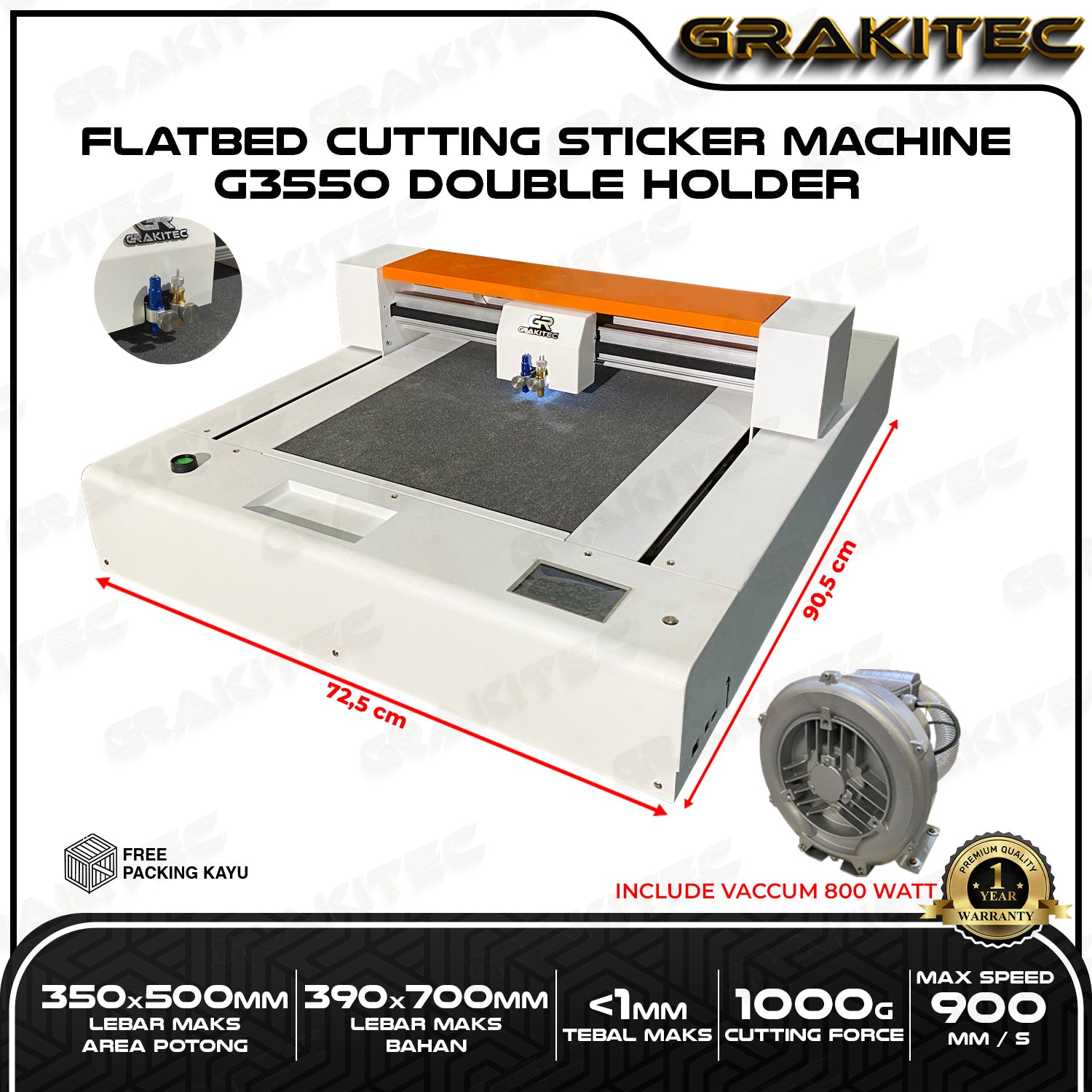2in1 G5070 | G3550 Mesin Cutting Sticker Flatbed Double Holder Cutting & Creasing Grakitec