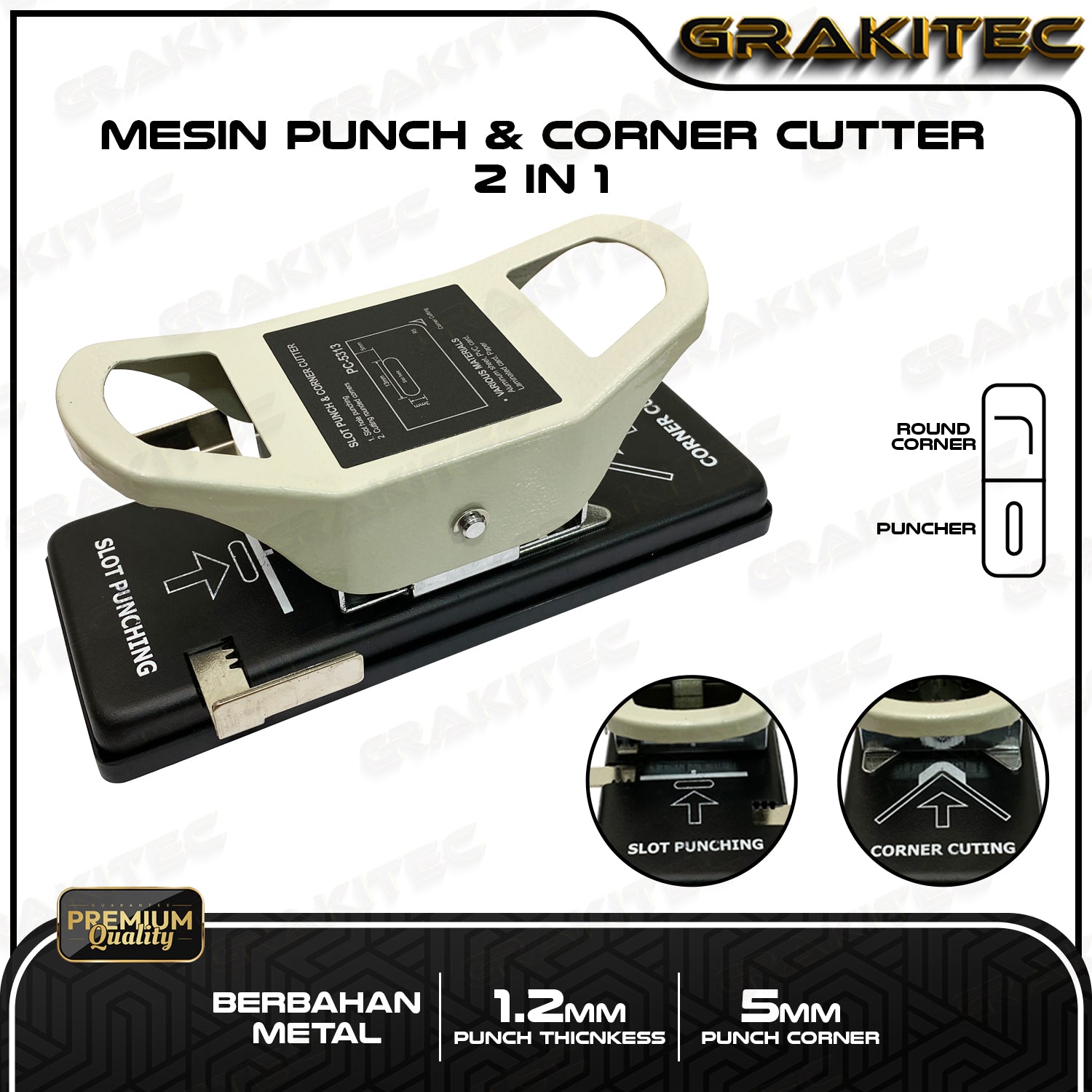Alat Puncher 2in1 sudut dan oblong 5313 plong pelubang PVC ID Card, Kertas, Foto Grakitec