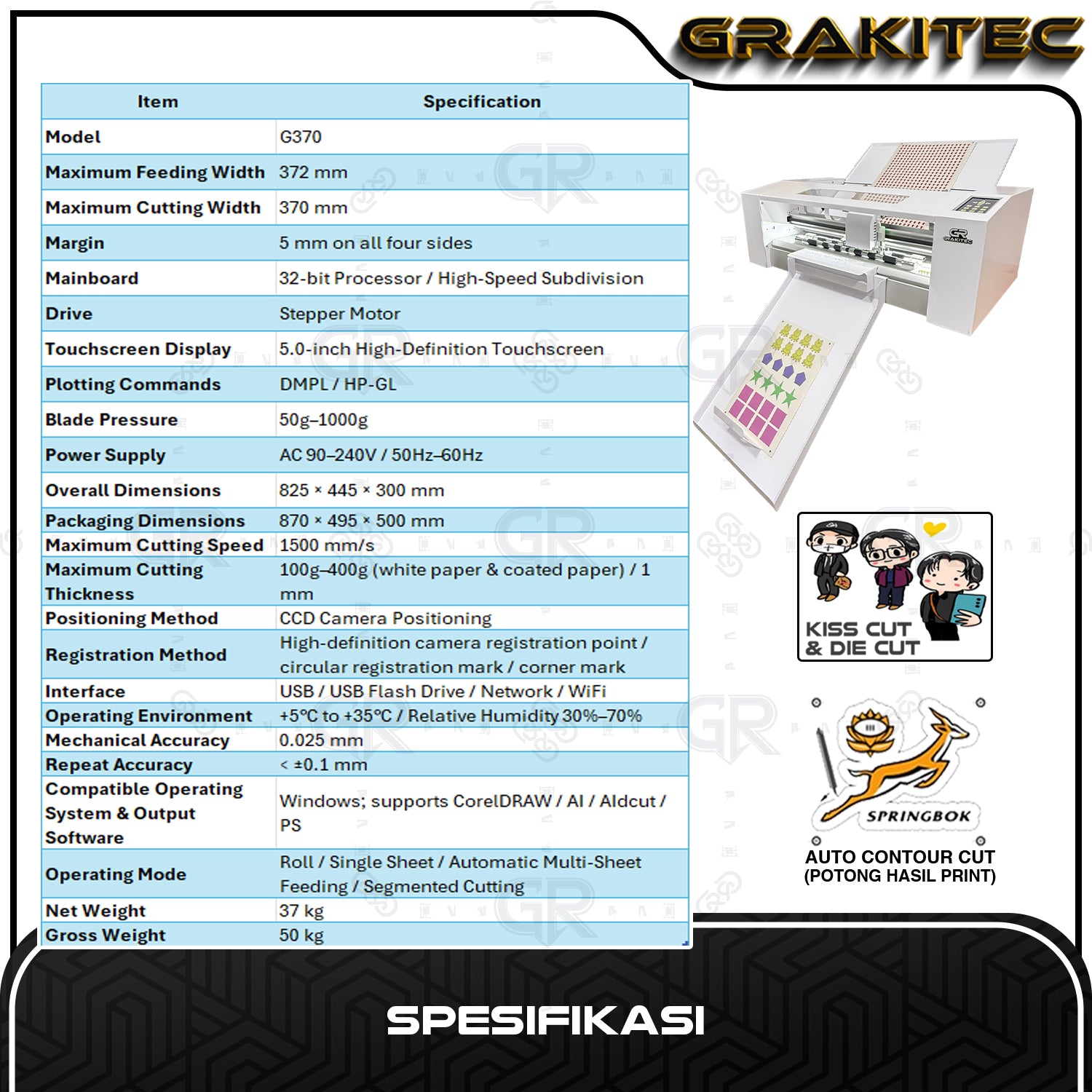 Mesin Cutting Sticker G370 Autofeeder Dual Holder High Speed Precision Grakitec