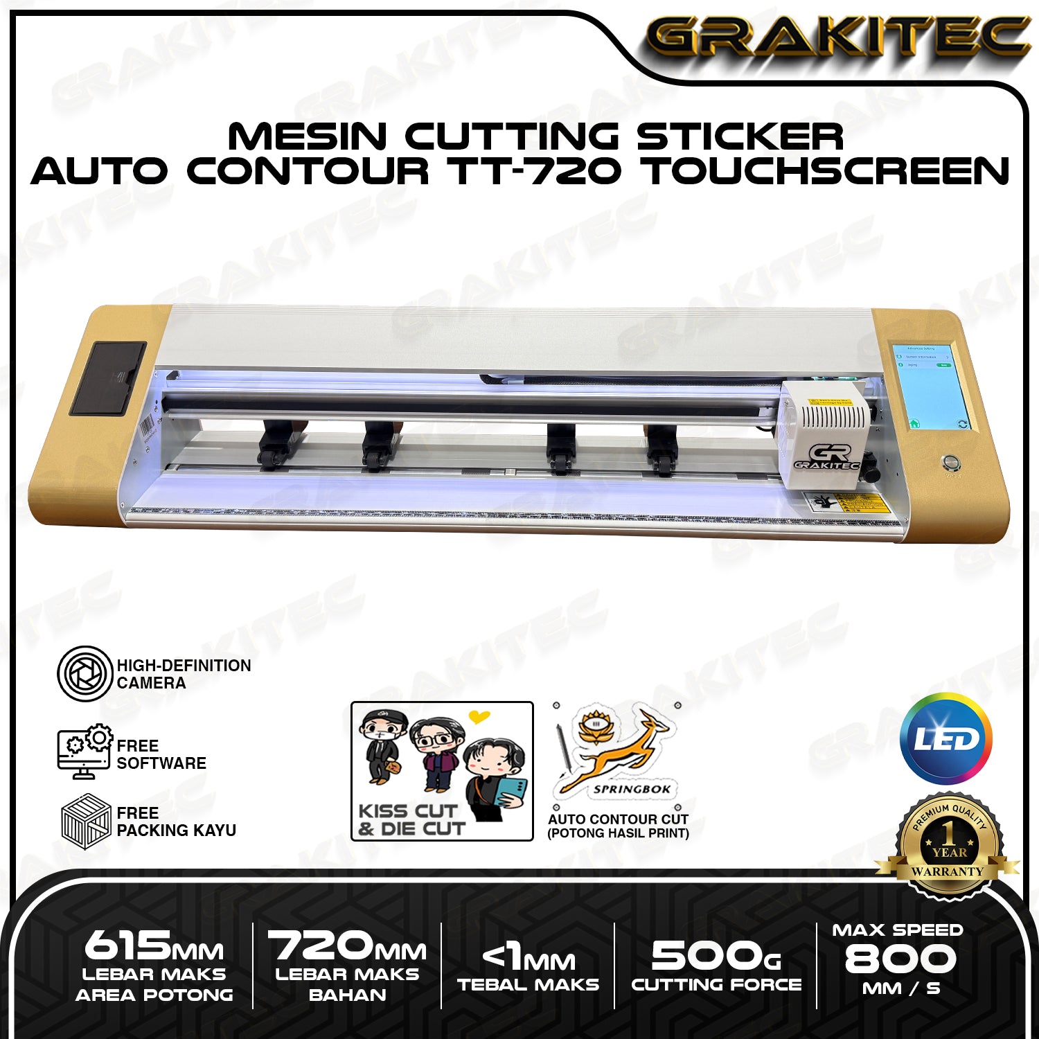 Mesin Cutting Sticker TT Series 400 / 450 / 720 Touchscreen A3+ Auto Contour Cut Grakitec
