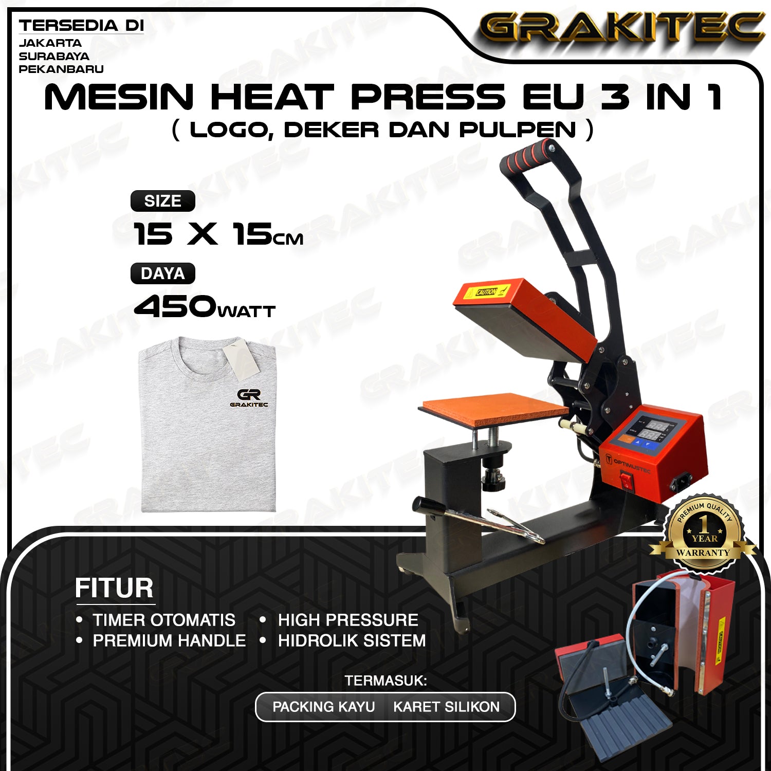 Mesin Press Sablon Mini EU Logo Label 15x15 cm & Press Sablon Topi Premium -  2in1