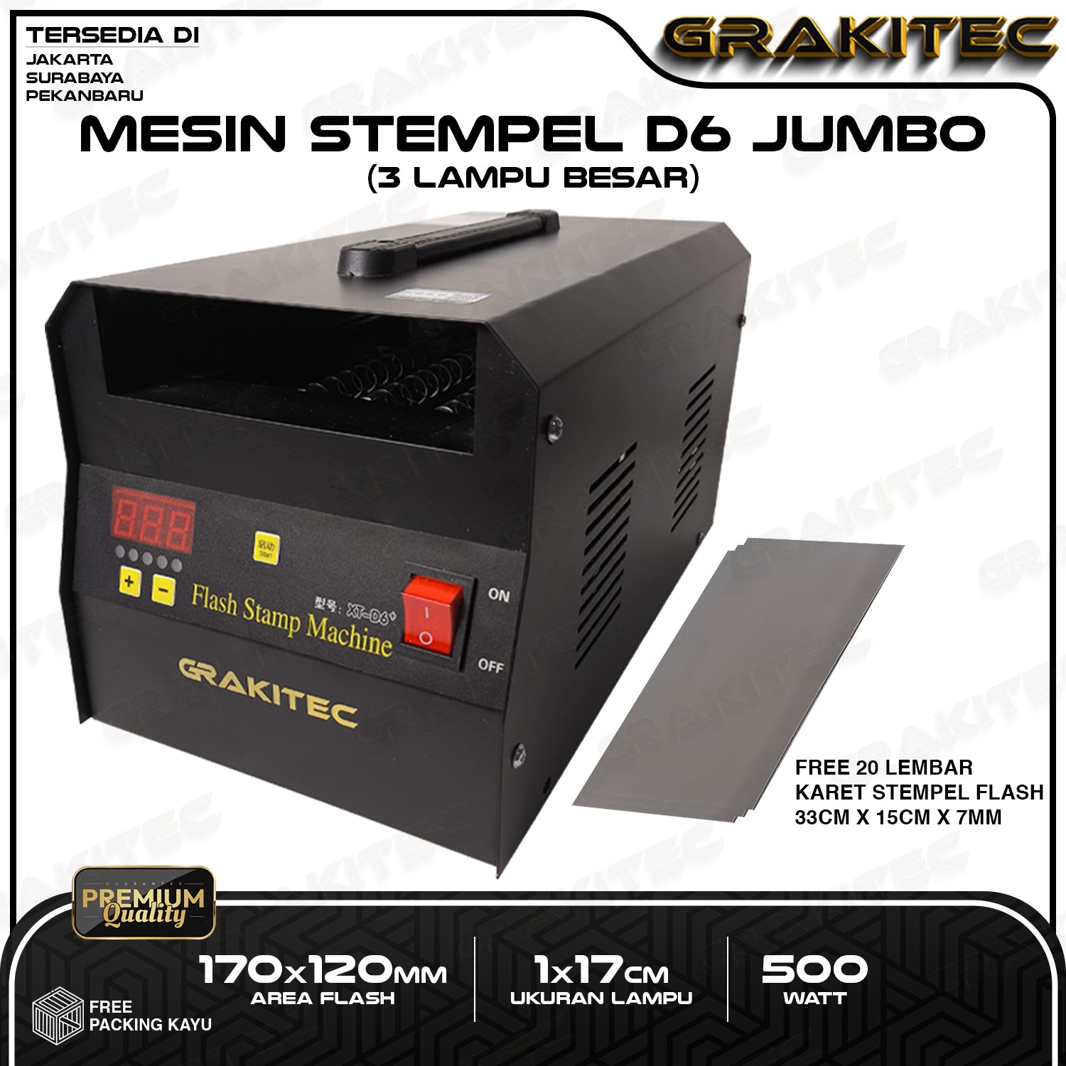 Mesin Stempel Flash D6 JUMBO Area Flash 17x12CM / 3 Lampu KUALITAS IMPORT