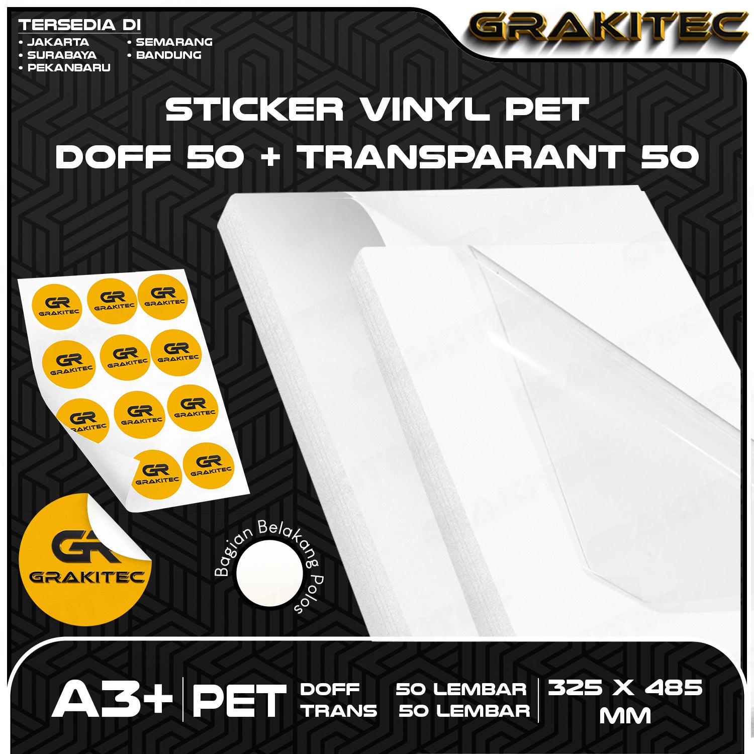 Sticker Vinyl LASERTJET A3+ 100 Lembar Glossy | Matte | Transparant PET | PP | Holo Glitter | Holo Rainbow Digital Print Laser Toner Plastik Vinil Anti Air Tidak Mudah Sobek Grakitec