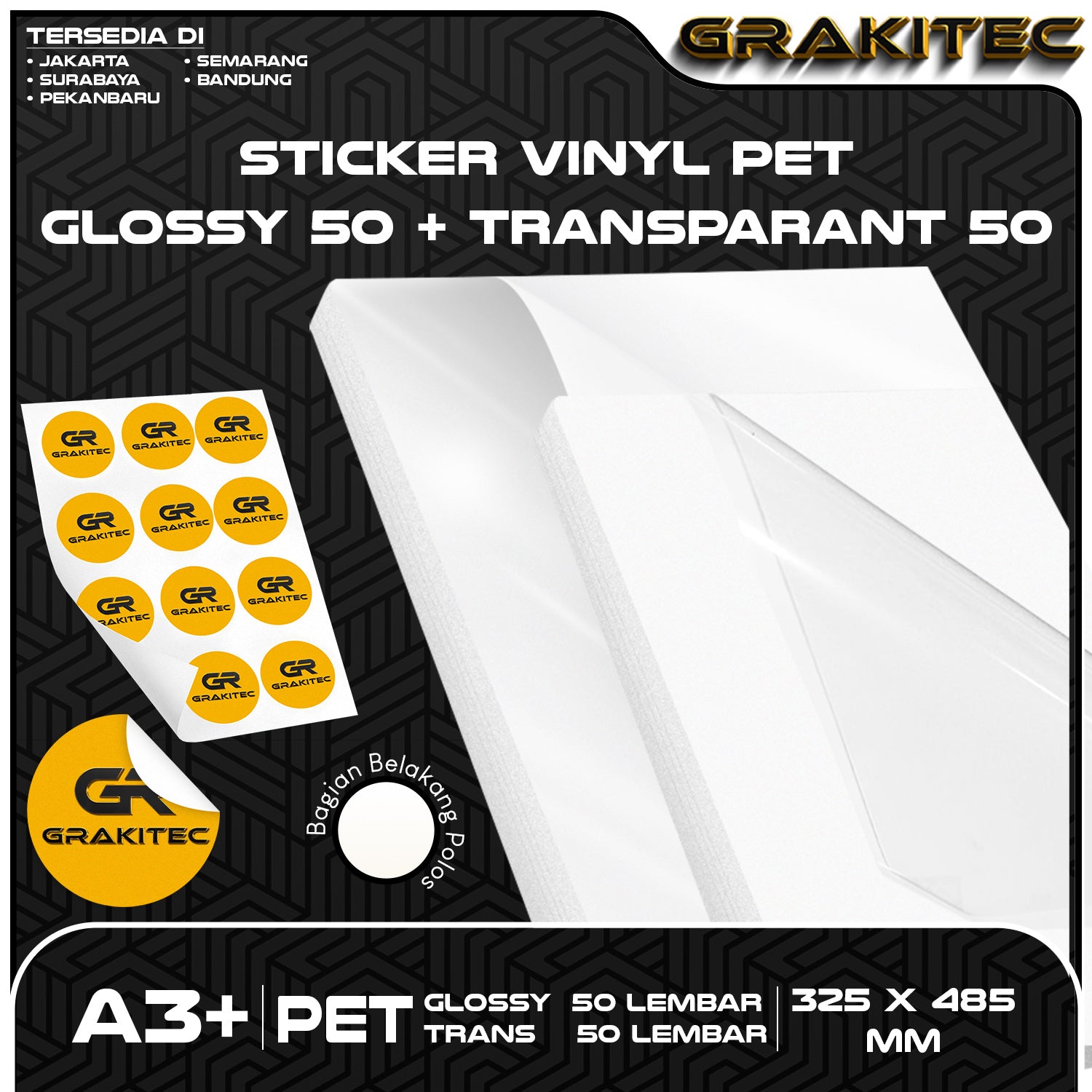 Sticker Vinyl LASERTJET A3+ 100 Lembar Glossy | Matte | Transparant PET | PP | Holo Glitter | Holo Rainbow Digital Print Laser Toner Plastik Vinil Anti Air Tidak Mudah Sobek Grakitec