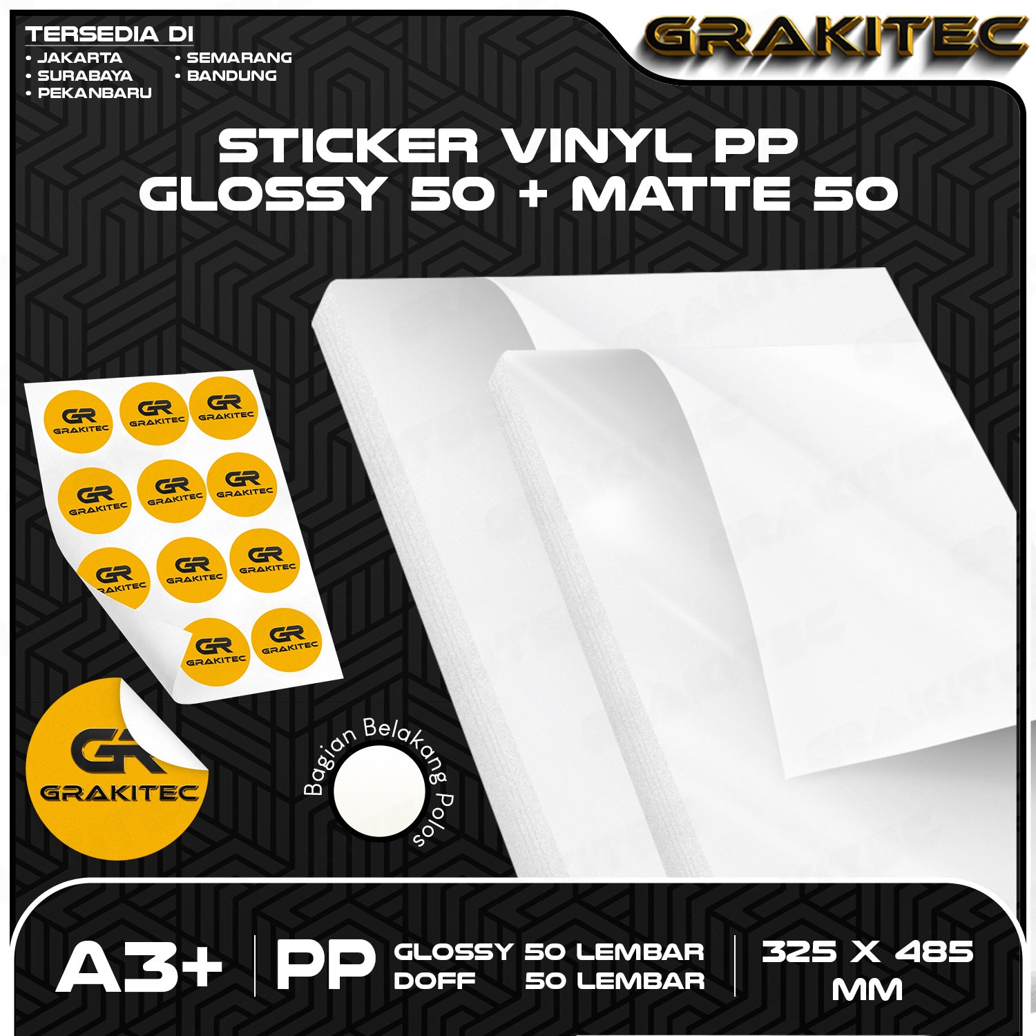 Sticker Vinyl LASERTJET A3+ 100 Lembar Glossy | Matte | Transparant PET | PP | Holo Glitter | Holo Rainbow Digital Print Laser Toner Plastik Vinil Anti Air Tidak Mudah Sobek Grakitec