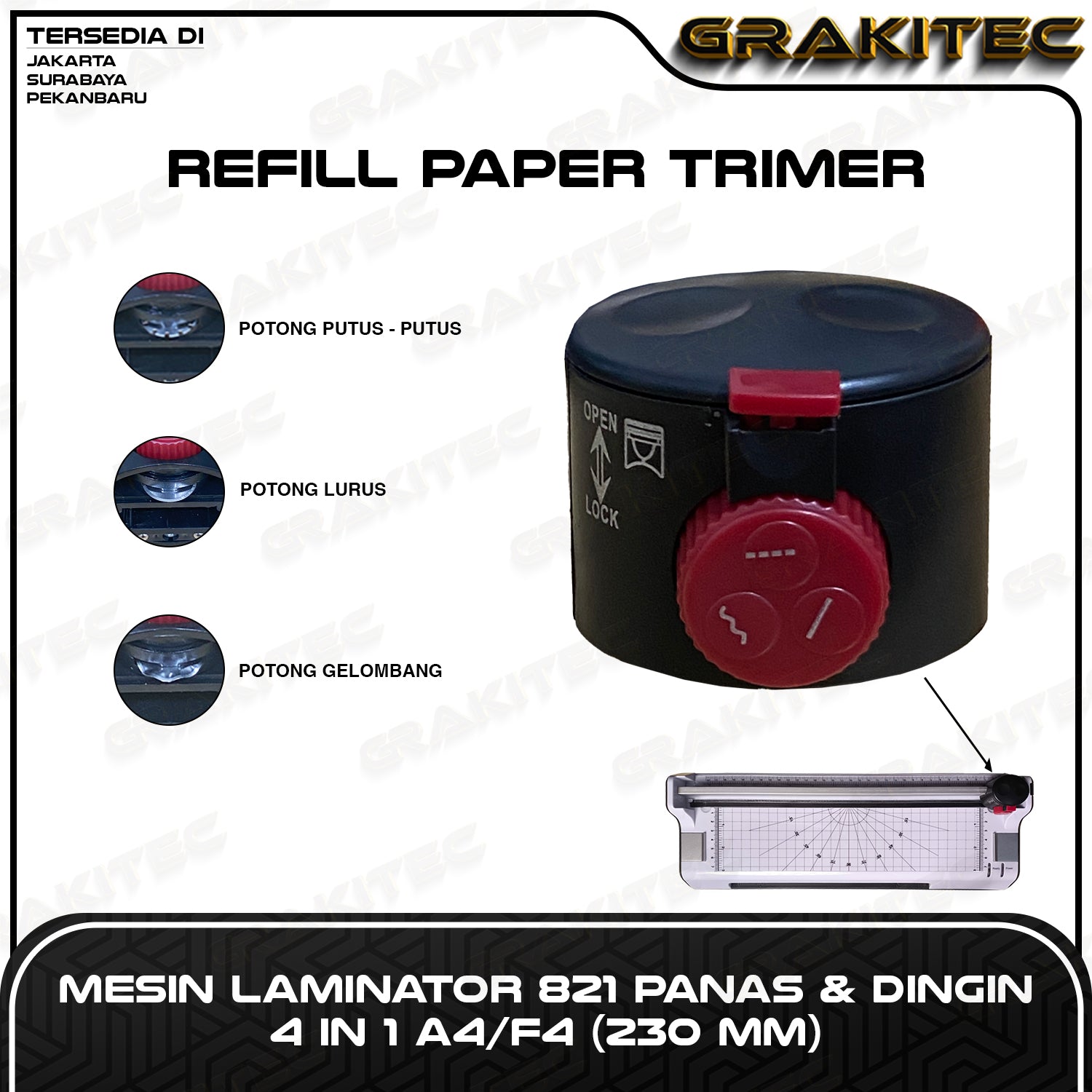 Mesin Laminating A4/F4 4in1 (230mm) 821/822/825 Fitur Combo Laminating + Paper Trimmer + Emergency Button